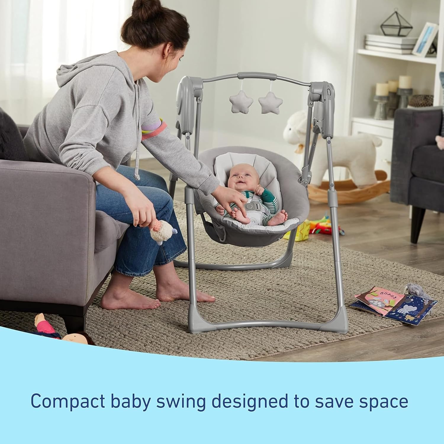 Graco Slim Spaces Compact Baby Swing, Reign - Image 6