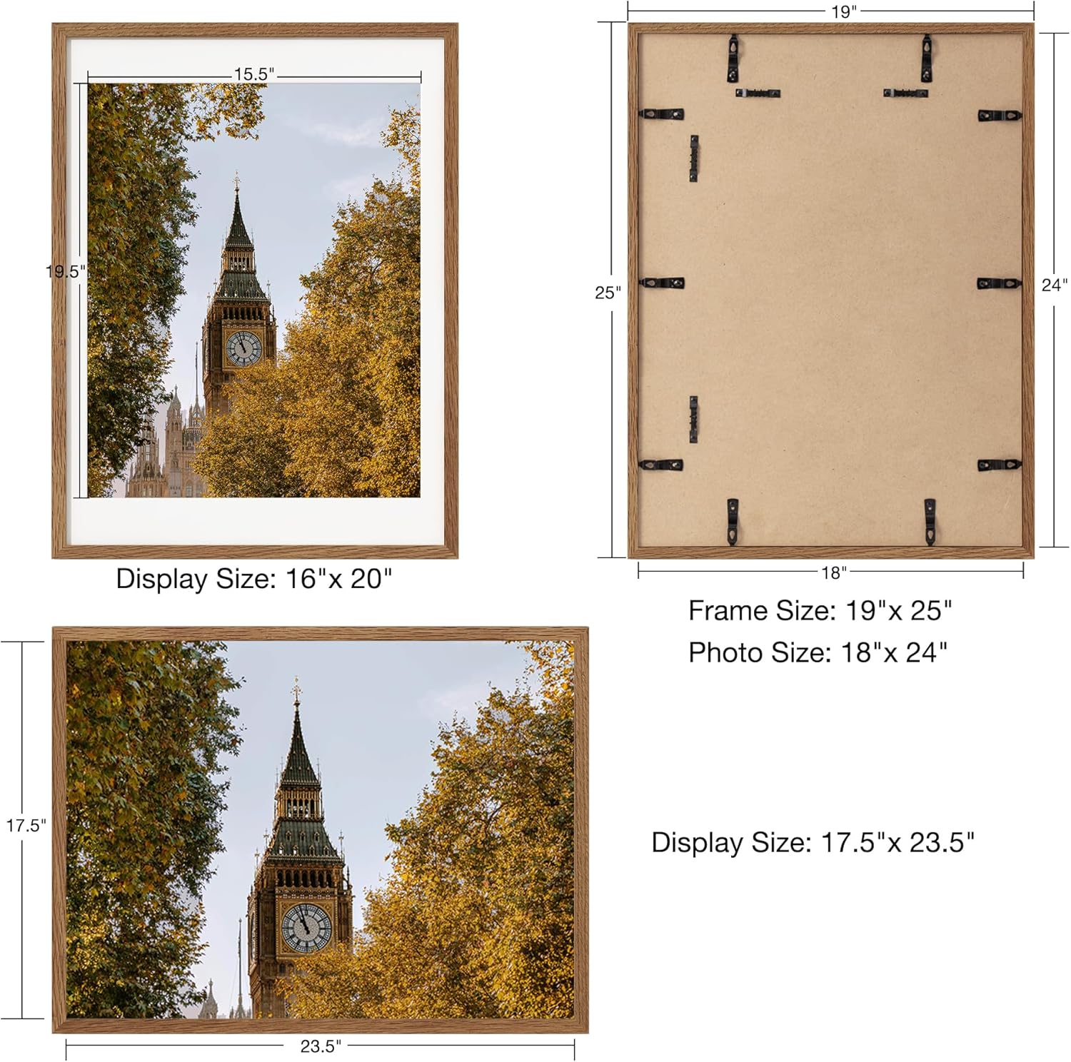 Axeman 18x24 Poster Frame with Mat for 16x20, Solid Oak Wood Picture Frame with Tempered Glass, Wooden 18''x24'' Minimalist Photo Frame with Free Wall Hooks for Art Photo and Prints, Walnut - Image 3