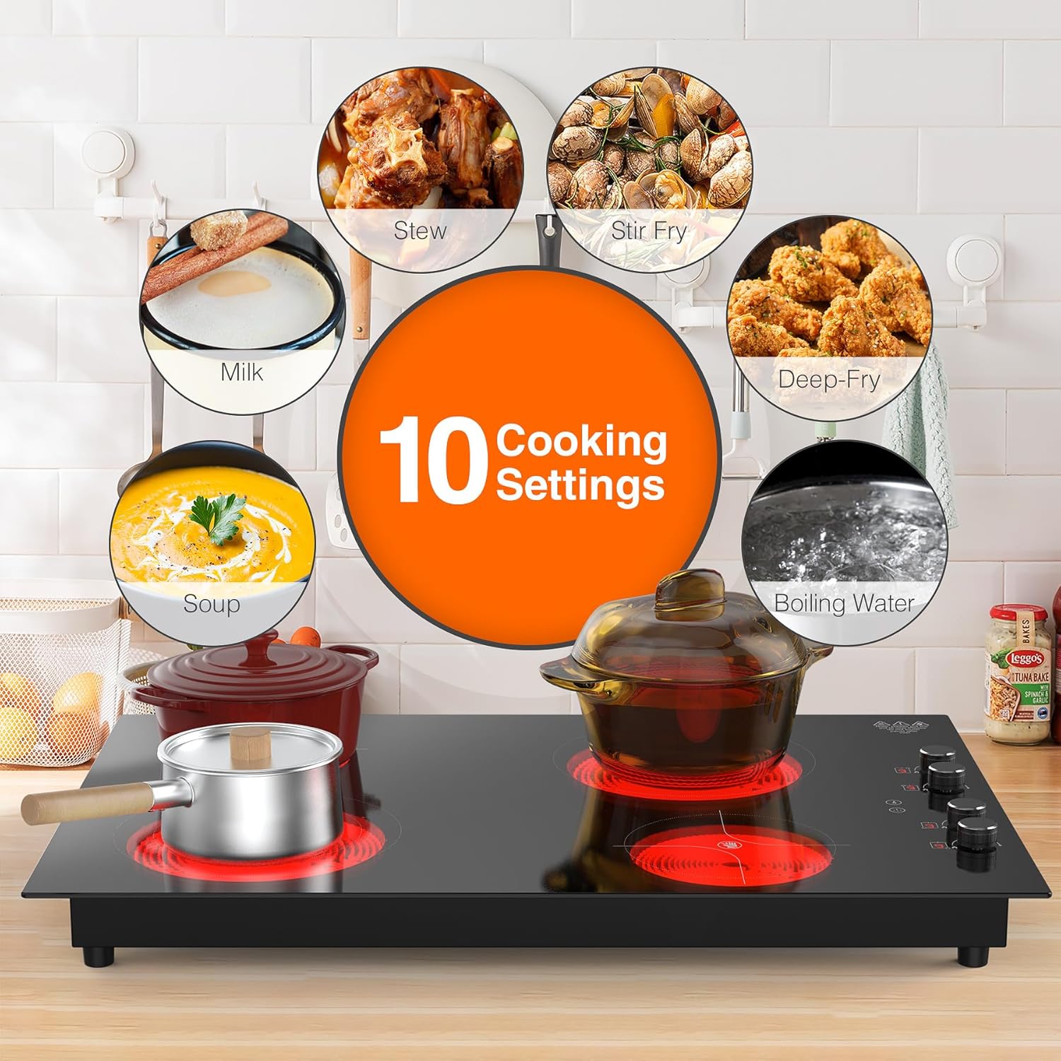 4 Burner Electric Cooktop,7200W Built-in & Countertop 4 Burner Electric Stove Top with 9 Power Levels, Child Safety Lock & 99mins Timer, 30 inch Electric Cooktop 220-240V (No Plug) - Image 5