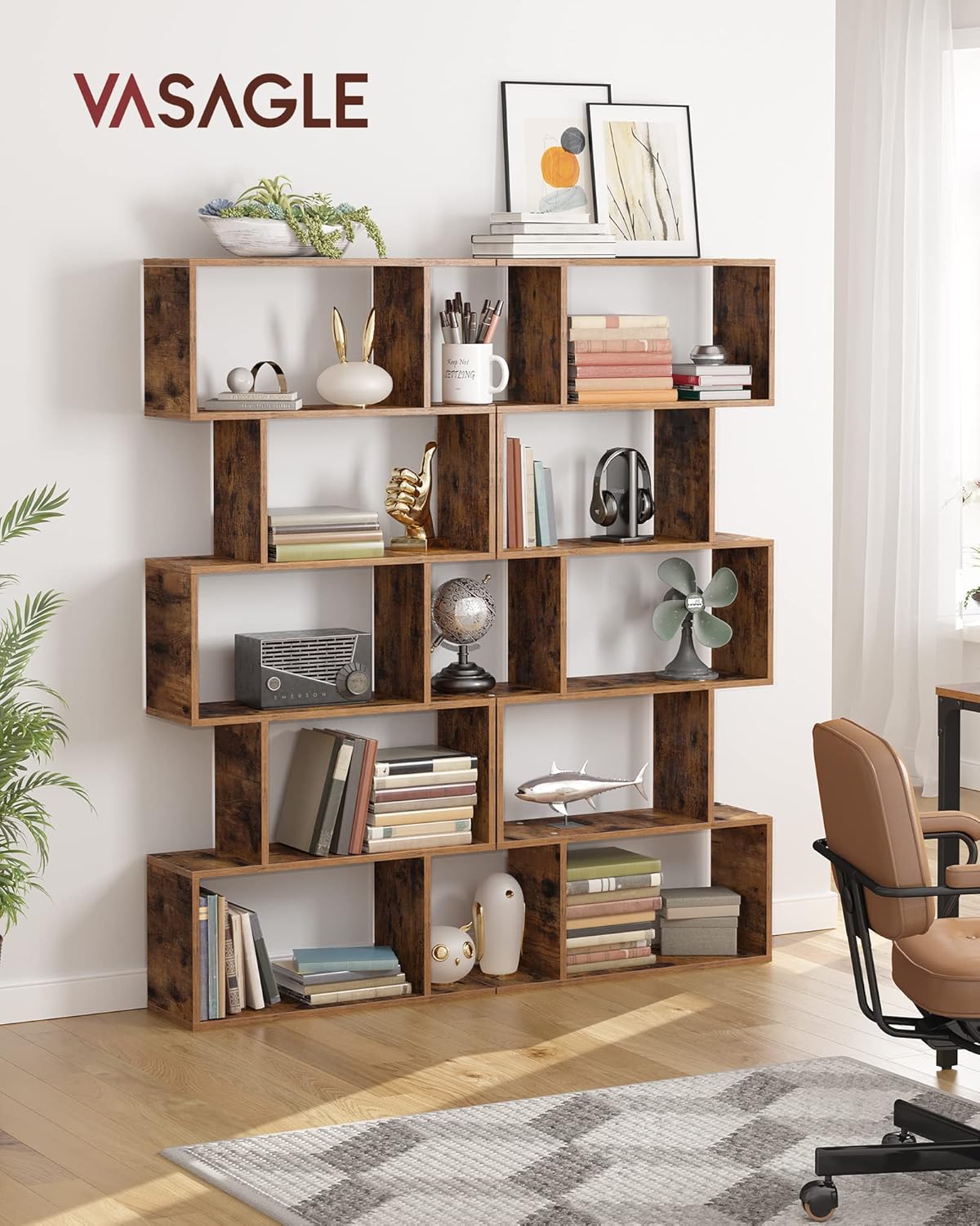 VASAGLE Bookcase, 5-Tier Bookshelf, Display Shelf and Room Divider, Freestanding Decorative Storage Shelving, Rustic Brown ULBC62BX, 27.6”L x 9.4”W x 62.6”H (70 x 24 x 159 cm) - Image 3