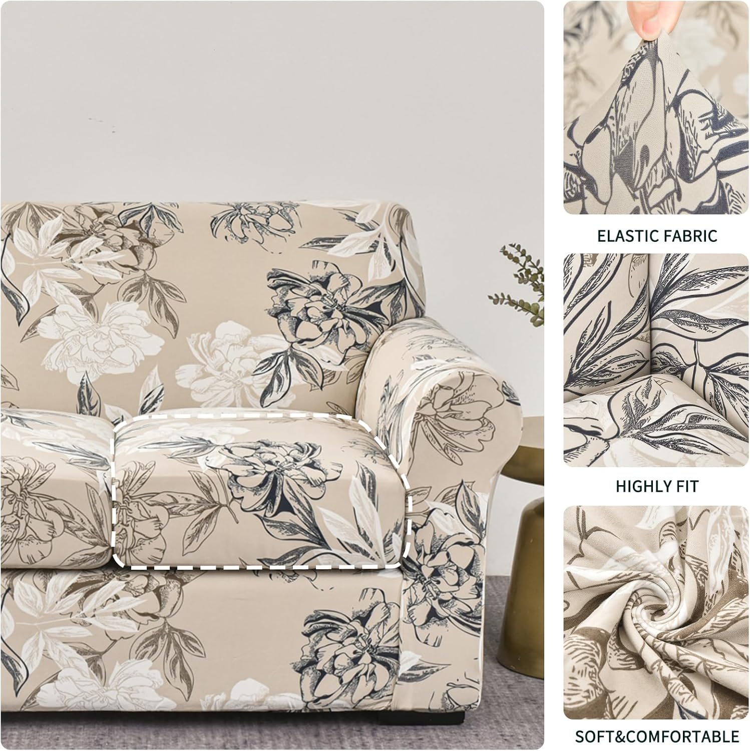 FORCHEER 2 Piece Armchair slipcovers Flower Printed Sofa Couch Covers with 1 Separate Cushion Couch Covers Washable Sofa Slipcover with Elastic Bottom for Living Room (Armchair, Styles 4) - Image 4