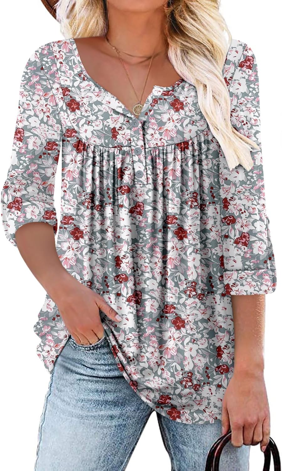 ROSELINLIN Womens Long Sleeve Tunic Tops Floral Fall Blouse Shirts - Image 2