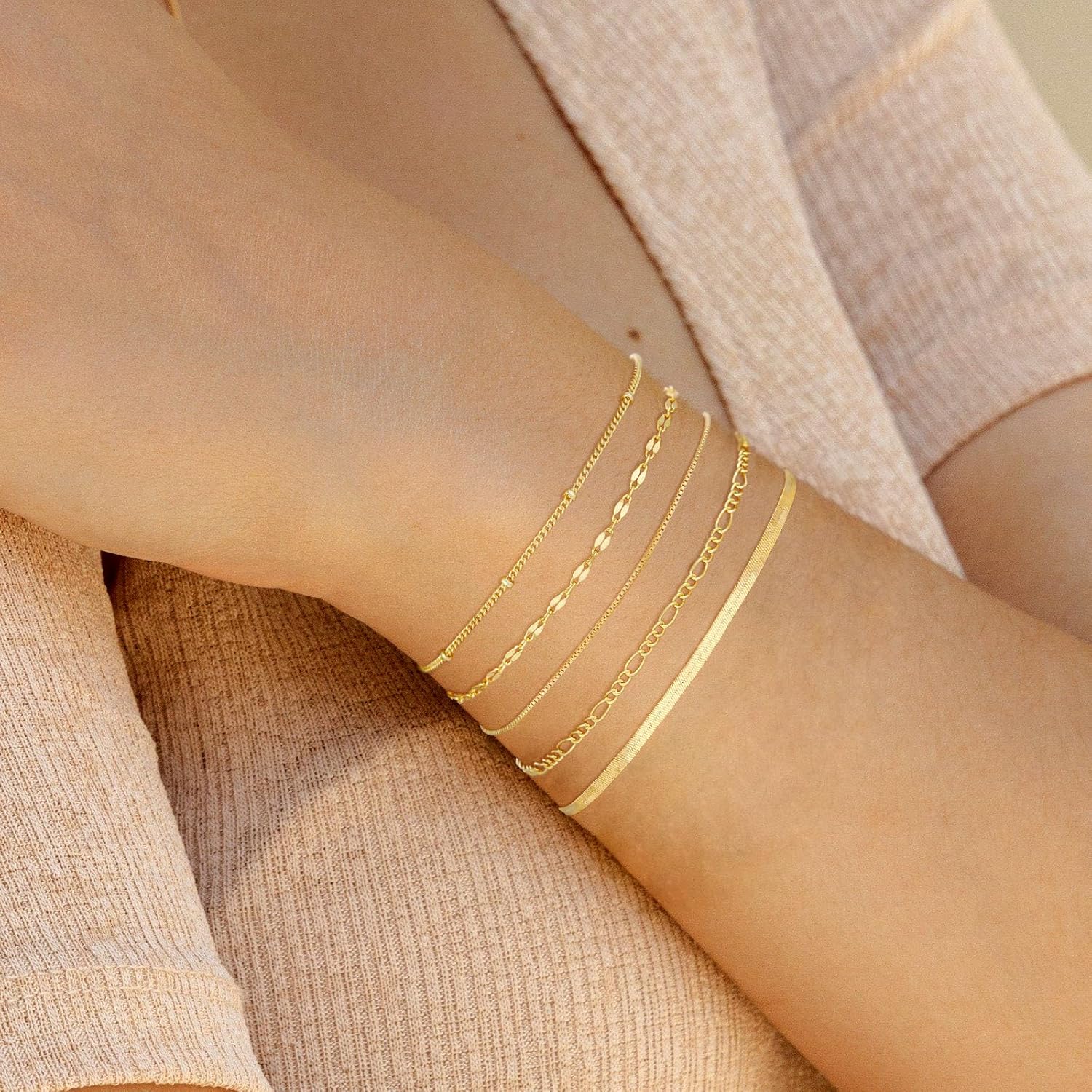 MBW Gold Bracelets for Women Trendy, Dainty 14K Gold Plated Bracelet Stack Beaded Chain Bracelet Set Thin Small Cute Paperclip Bracelets Fashion Waterproof Jewelry Gift Gold Accessories for Women - Image 3