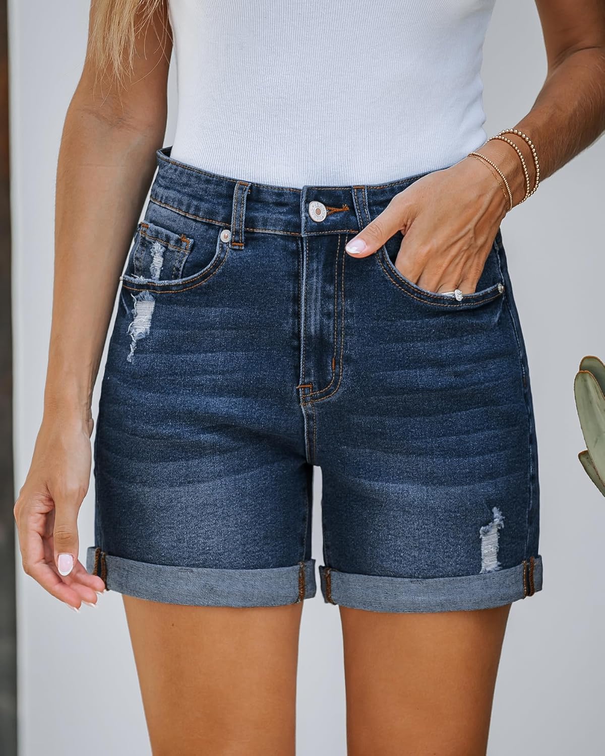 LookbookStore Jean Shorts Womens Stretchy High Waisted Ripped Denim Shorts with Pockets Trendy Distressed Cut Off Shorts - Image 3