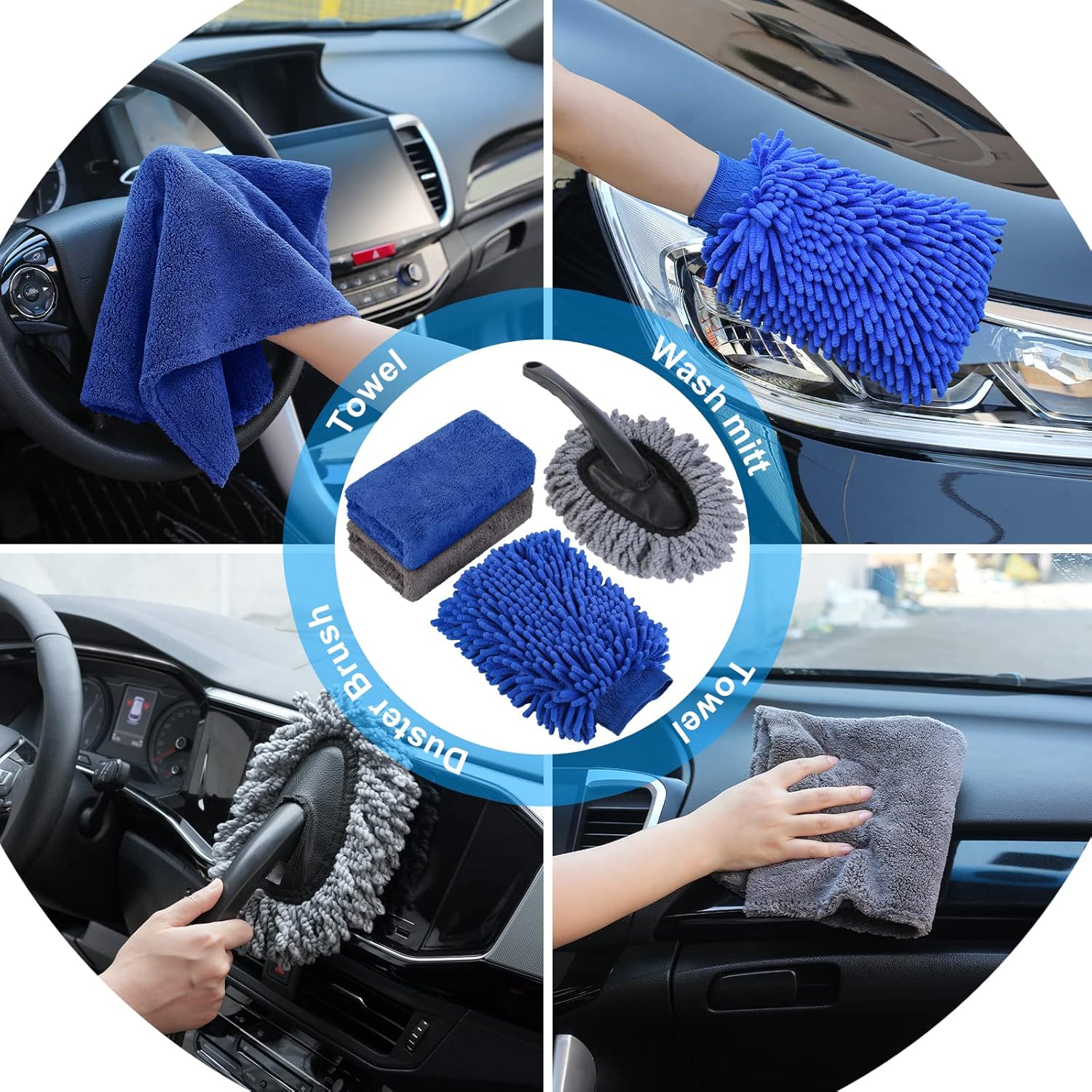 AUTODECO 35Pcs Car Wash Detailing Kit Cleaning Kits with Foam Gun Sprayer Collapsible Bucket Brush Large Wash Mitt Towels Complete Interior Exterior Car Washing Supply Set Blue - Image 7
