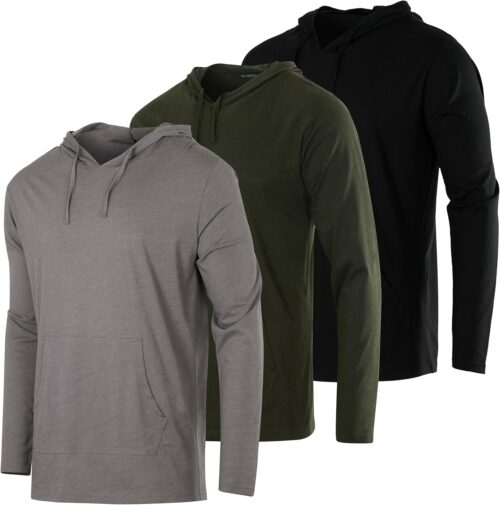 Real Essentials 3 Pack: Men’s Cotton Lightweight Casual Pullover Drawstring Hoodie With Pocket (Available In Big & Tall)