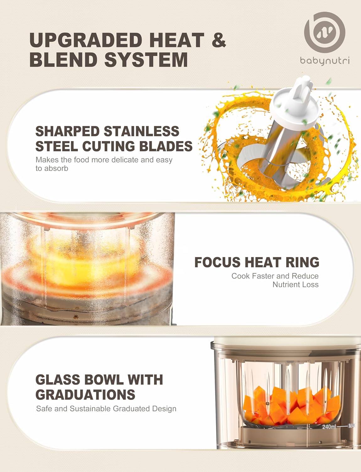 Auto Baby Food Maker, Glass Baby Food Mills, Baby Blender & Steamer and Puree Maker with Auto Cooking, Easy Cleaning, Dishwasher Safe, Cook at Home, Touch Screen Control - Image 6