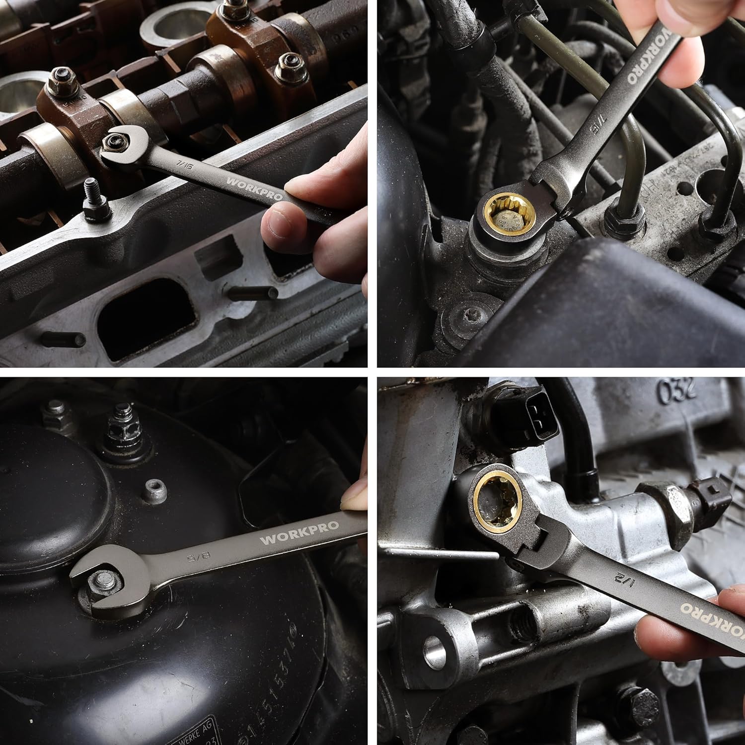 WORKPRO 8-piece Flex-Head Ratcheting Combination Wrench Set, SAE 5/16-3/4 in, 72-Teeth, CR-V Constructed, Nickel Plating with Organizer Bag - Image 10