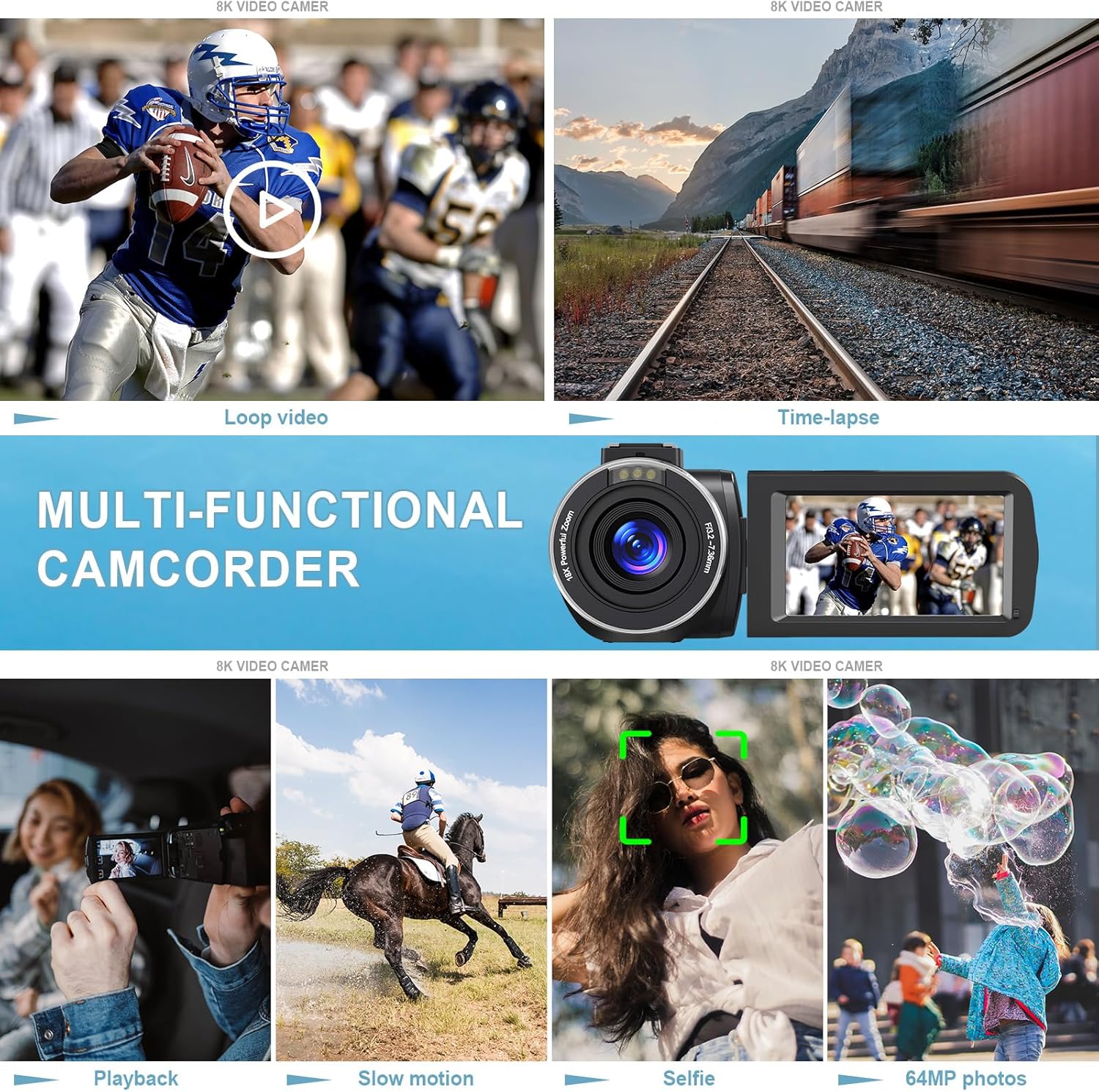 8K 64MP Camcorder Video Camera 18X Digital Zoom YouTube Vlogging Camera Webcam IR Night Vision WiFi 3.0”Touch Screen Camcorders with Microphone, 32G SD Card, Remote Control and 2 Batteries - Image 8