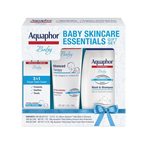 Aquaphor Baby Skincare Essentials Gift Set with Baby Wash and Shampoo, Healing Ointment, and Diaper Rash Cream, 3 Pieces