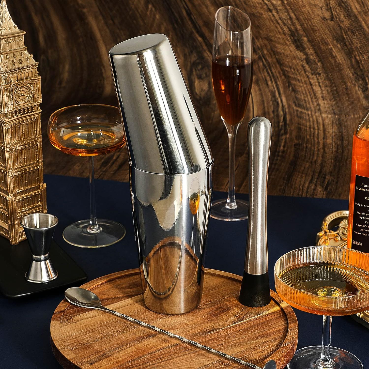 Stainless Steel Cocktail Shaker Set - 16 Pcs Including Boston Shaker, Muddler, Double Measuring Jigger, Mixing Spoon - Bar Accessories for Home Bar & Wine Lovers Gift - Image 5
