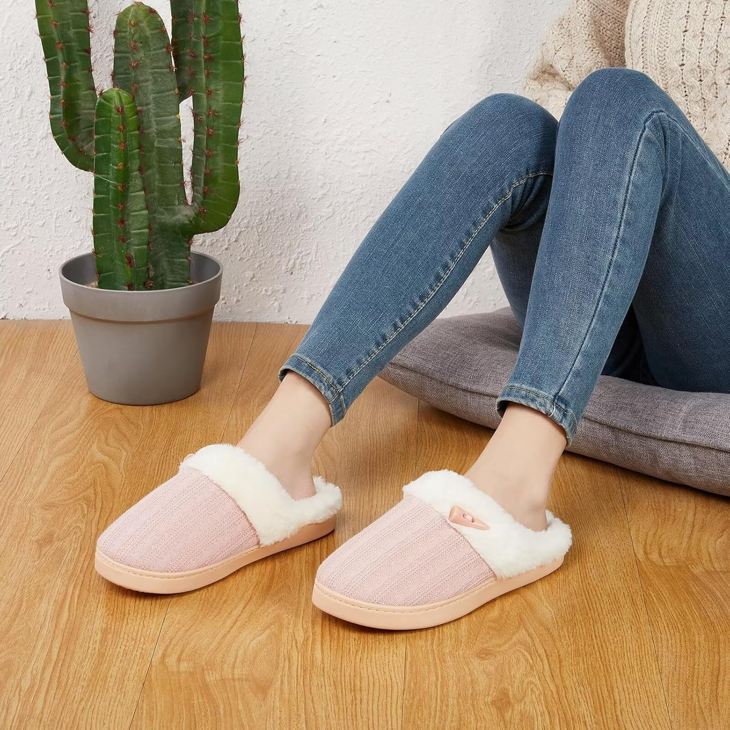 NineCiFun Women's Slip on Fuzzy House Slippers Memory Foam Slippers Scuff Outdoor Indoor Warm Plush Bedroom Shoes with Faux Fur Lining - Image 3