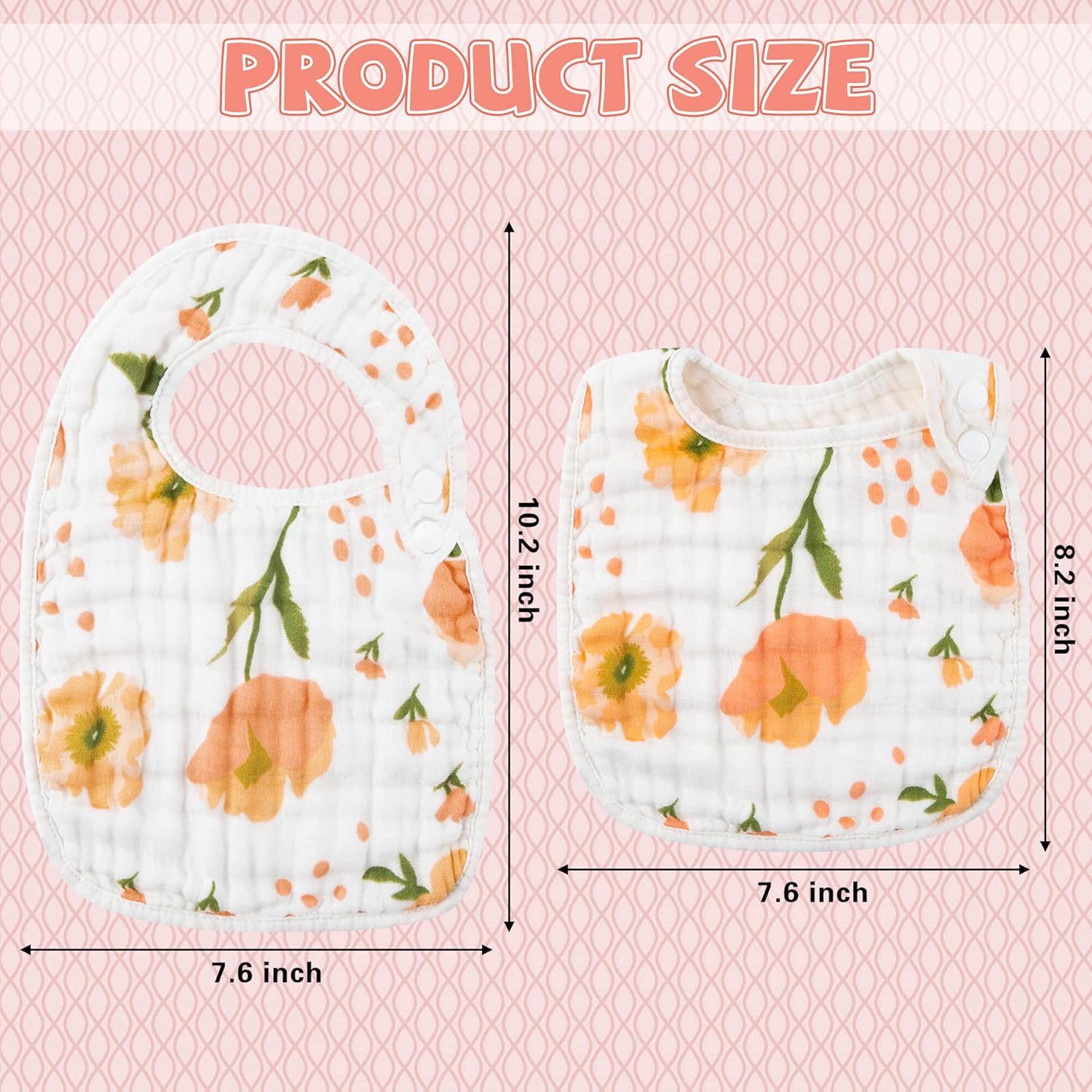 Zainpe 6Pcs Snap Muslin Cotton Bibs for Baby, Flamingo Star Flower Machine Washable Adjustable Burp Cloths with 6 Absorbent Soft Layers for Infant Newborn Toddler Drooling Feeding and Teething - Image 3