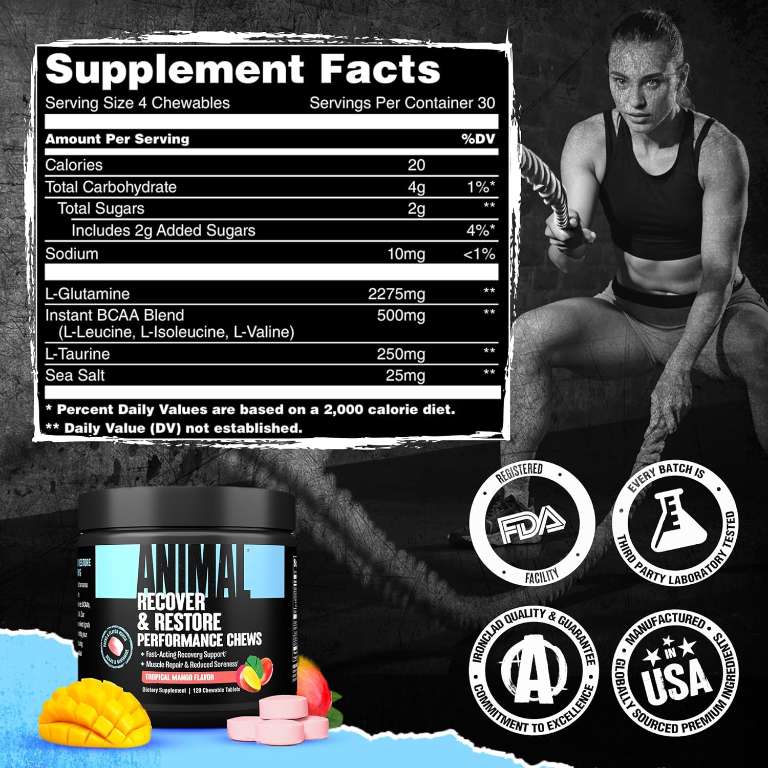 Animal Recovery Chews, Fast Acting Recovery with BCAA, Taurine and Glutamine for Muscle Repair and Hydration - Convenient and Delicious Chews Format - Image 8