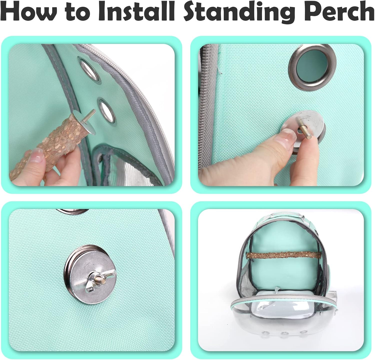 Bird Carrier Backpack Travel Cage with Perch, Breathable Clear Parrot Cockatiel Cage with Toy Stainless Steel Food Bowl Tray for Conures Parakeet Budgie Canary Lovebirds, Small Animal Pet Carrier Bag - Image 7