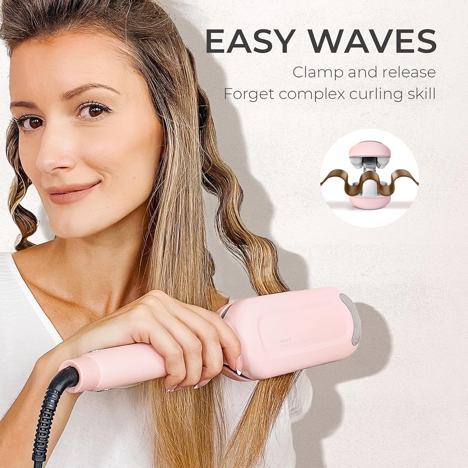 Curling Iron Hair Crimper Waver - TYMO ROVY Beach Waves Curling Wand, Ionic Deep Waver Hair Curler Tool with Ceramic 3 Barrel for Women, Dual Voltage, Anti-Scald, Easy to Use, Pink, 1.25 Inch - Image 3