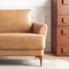 63" Faux Leather Loveseat Sofa, Mid-Century Modern Decor 2 Seater Love Seat Couches, Comfy Armrest Small Couch with Wood Grain Legs for Living Room Apartment, Tan Leather - Image 7