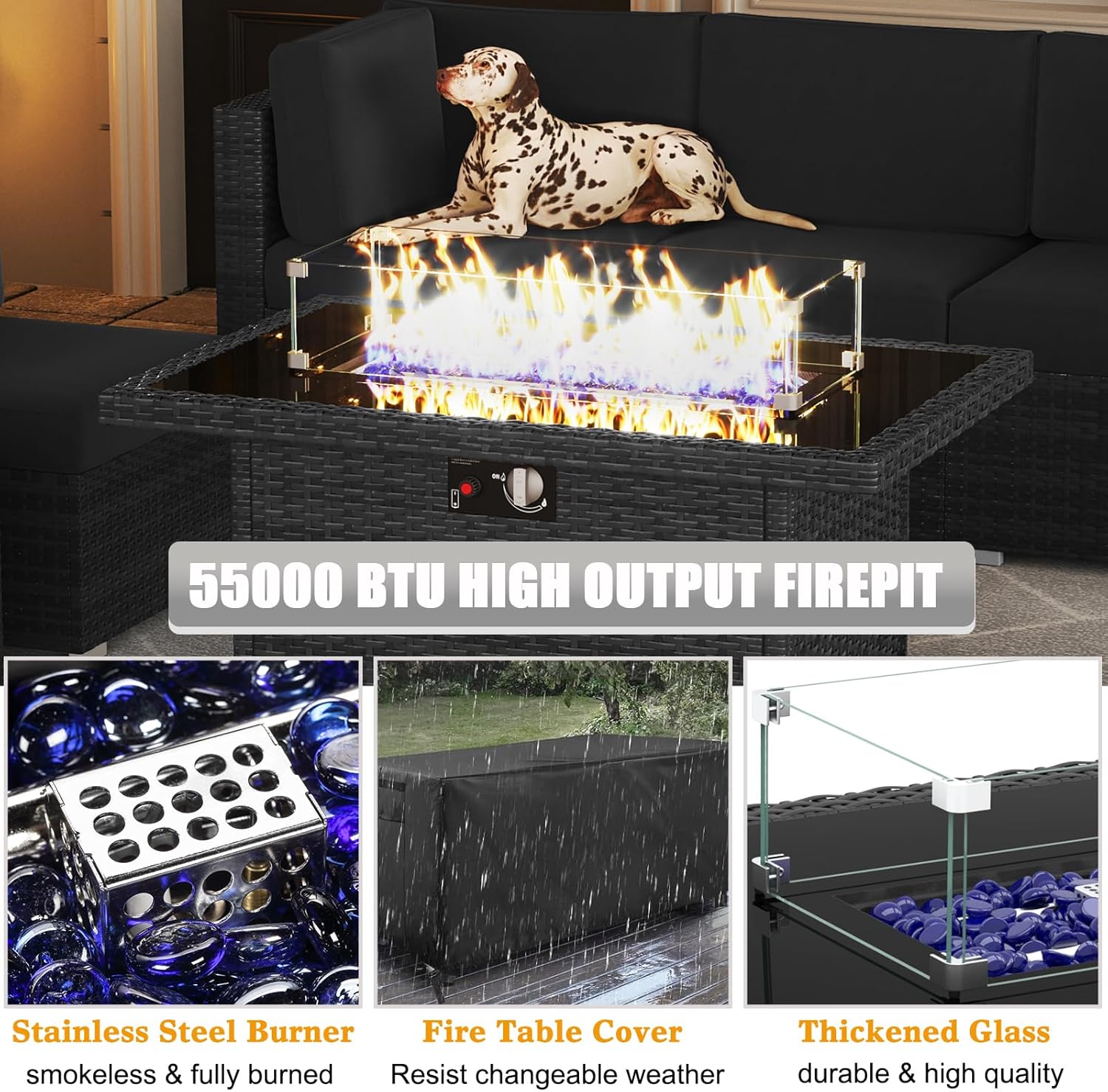 LayinSun 15 Piece Patio Furniture Set with Fire Pit Table, Outdoor Conversation Sets Wicker Rattan Sectional Sofa with Coffee Table - Image 5