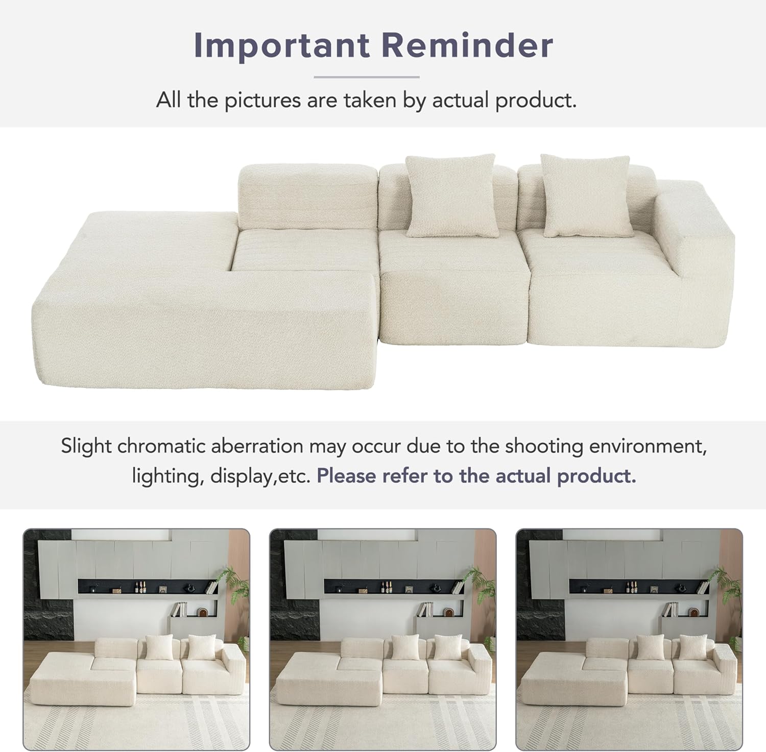 Merax 116.5" Minimalist Cloud Sectional Couch with L-Shape Chaise, Cream Modern Modular Sofa with Deep Seat, White Convertible 4 Seat Sleeper Couches Set for Living Room, No Assembly Required, Beige - Image 6