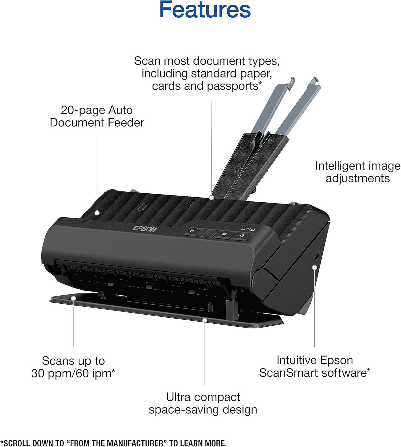 Epson Workforce ES-C220 Compact Desktop Document Scanner with 2-Sided Scanning and Auto Document Feeder (ADF) for PC and Mac - Image 4