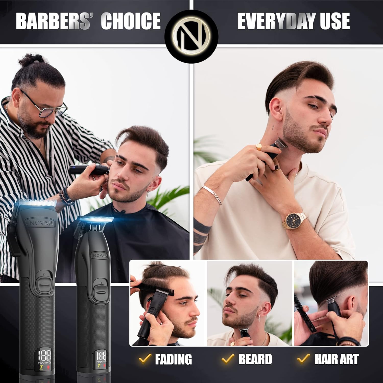 Novah® Professional Hair Clippers for Men, Professional Barber Clippers and Trimmer Set, Mens Cordless Hair Clippers for Barbers Haircut Kit Fade - Image 4