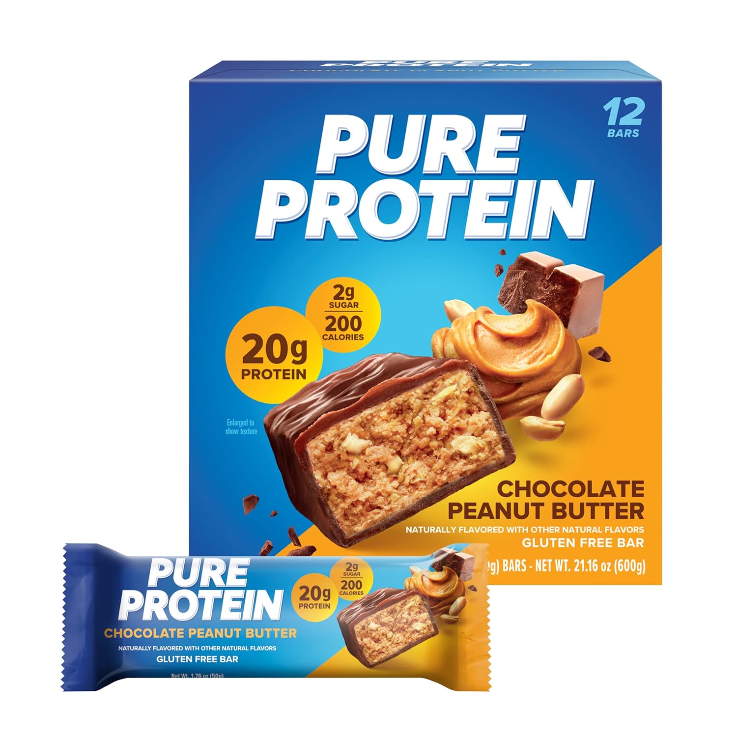 Pure Protein Bars, High Protein, Nutritious Snacks to Support Energy, Low Sugar, Gluten Free, Chocolate Peanut Butter, 1.76oz, 12 Count (Packaging May Vary) - Image 2