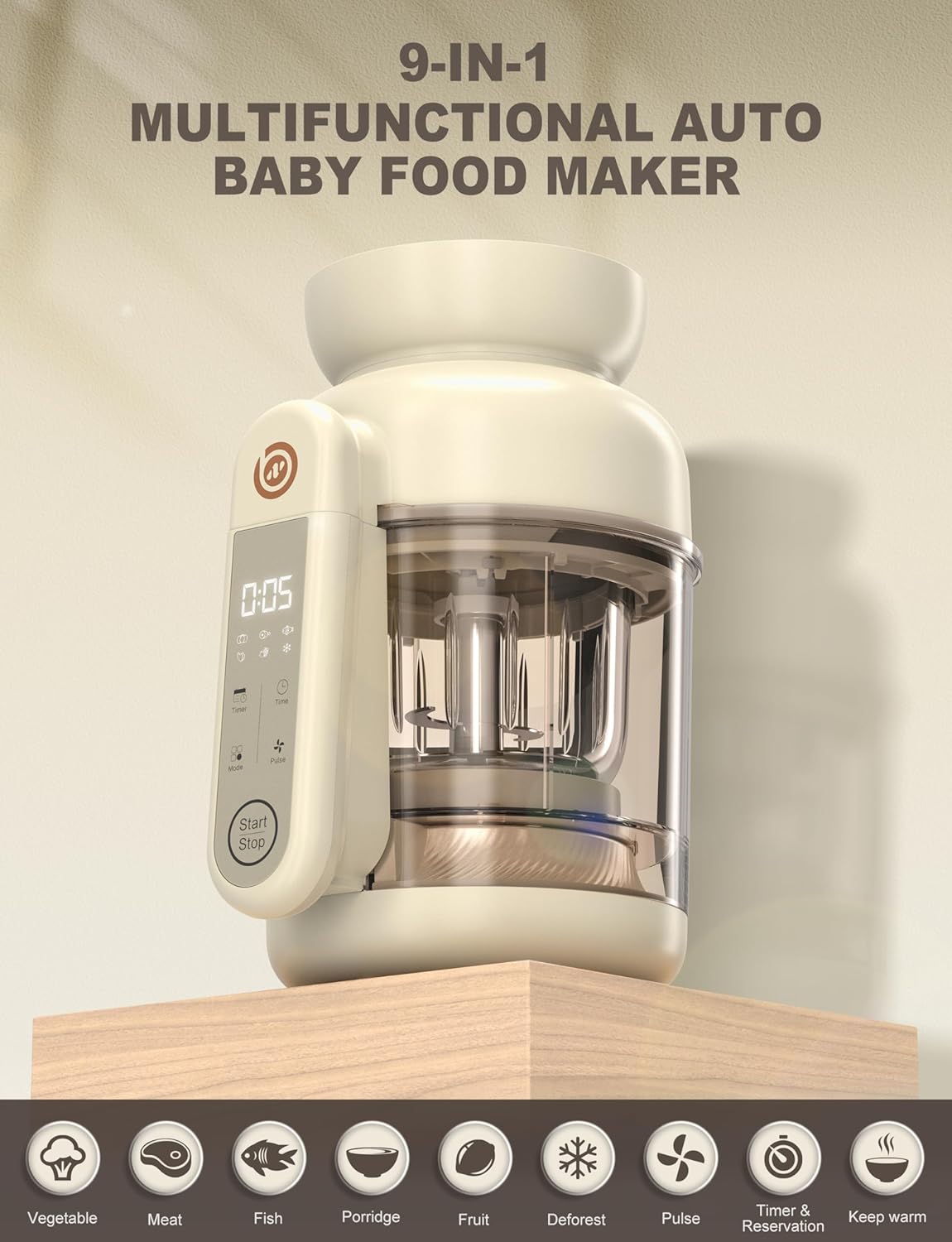 Auto Baby Food Maker, Glass Baby Food Mills, Baby Blender & Steamer and Puree Maker with Auto Cooking, Easy Cleaning, Dishwasher Safe, Cook at Home, Touch Screen Control - Image 3