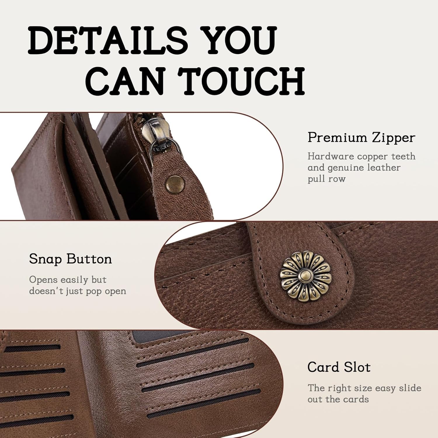 HKCLUF Wallet Women,Genuine Leather Bifold Womens Wallet Card Holder RFID Blocking Small Wallet for Women With Zipper Coin Pocket(khaki) - Image 8