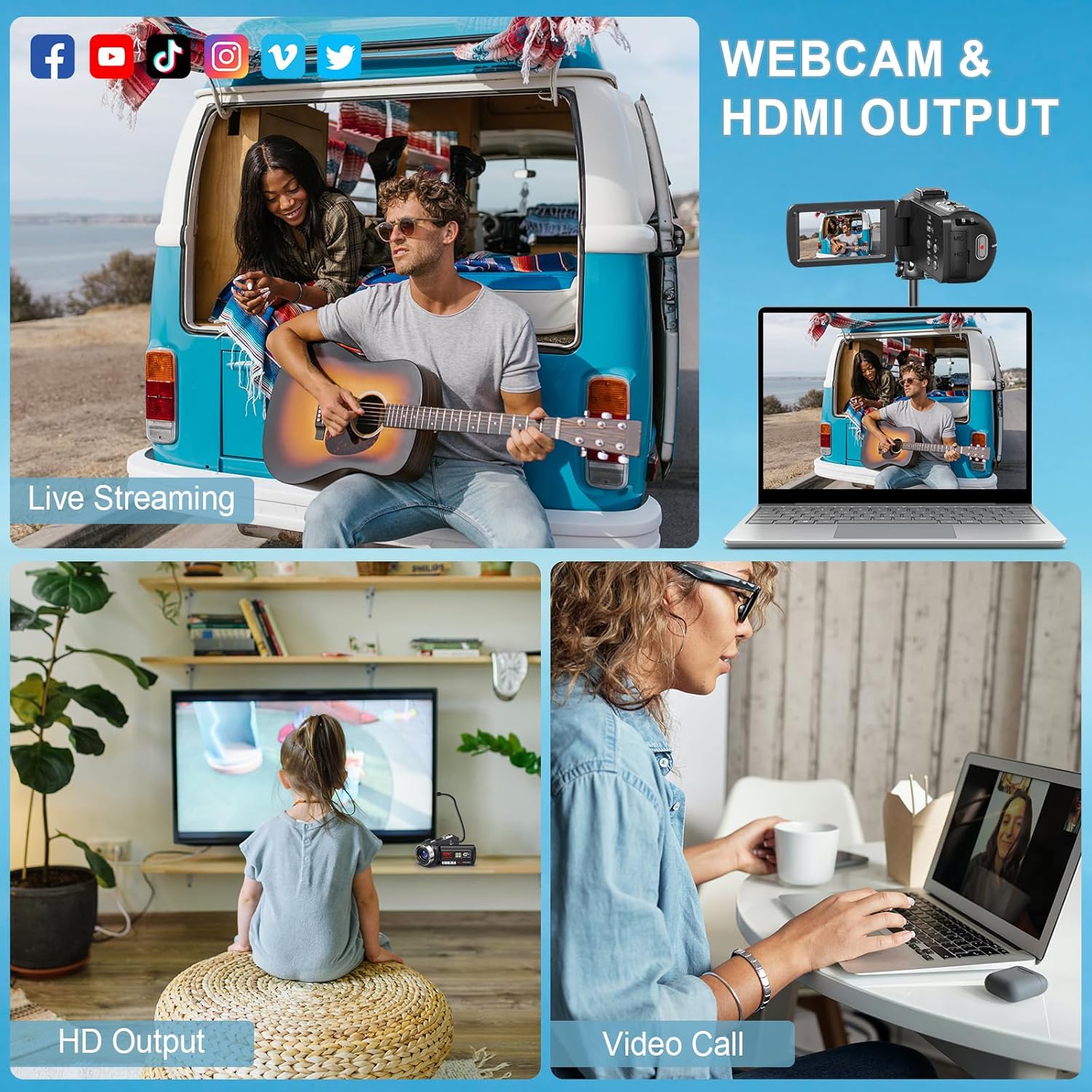 8K 64MP Camcorder Video Camera 18X Digital Zoom YouTube Vlogging Camera Webcam IR Night Vision WiFi 3.0”Touch Screen Camcorders with Microphone, 32G SD Card, Remote Control and 2 Batteries - Image 6