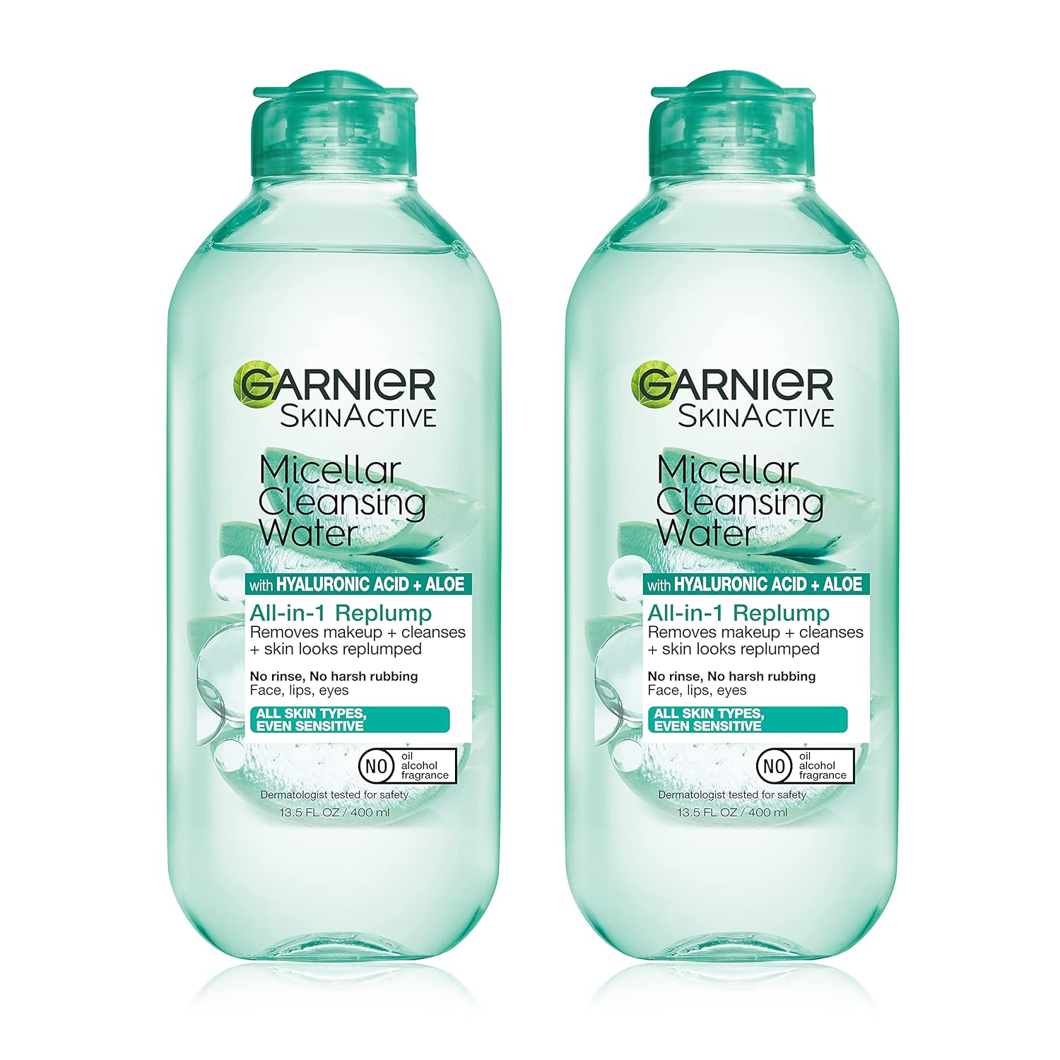 Garnier Micellar Water with Hyaluronic Acid, Facial Cleanser & Makeup Remover, Hydrating and Plumping, For All Skin Types, Vegan, Cruelty Free, 13.5 Fl Oz (400mL), 2 Count - Image 2