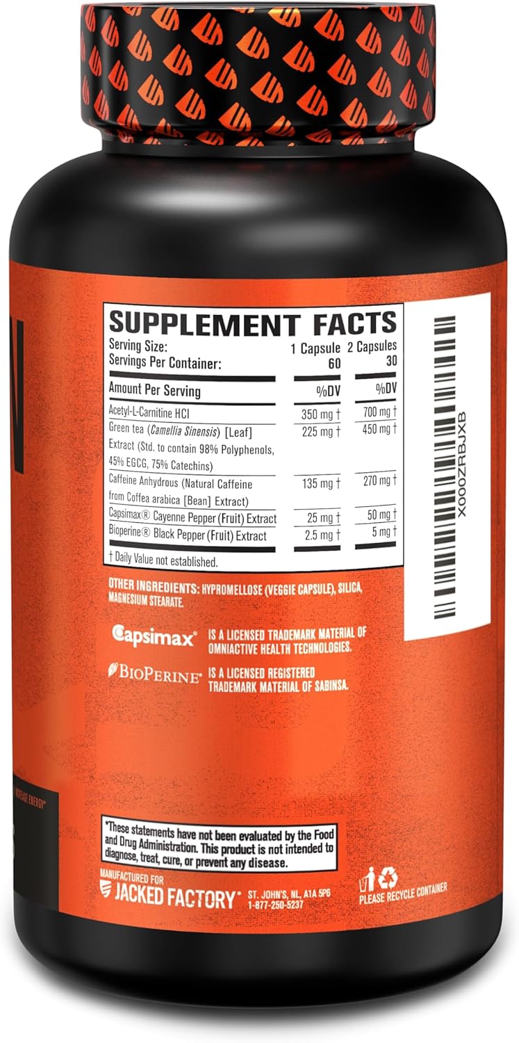 Jacked Factory Burn-XT Clinically Studied Fat Burner & Weight Loss Supplement - Appetite Suppressant & Energy Booster - with Acetyl L-Carnitine, Green Tea Extract and More - 60 Natural Diet Pills - Image 10