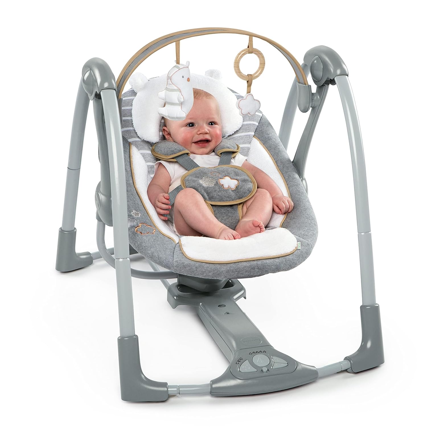 Ingenuity Swing 'n Go Deluxe 5-Speed Baby Swing with Cushioned Harness - Foldable, Portable, 2 Plush Toys & Sounds, 0-9 Months 6-20 lbs (Bella Teddy) - Image 16
