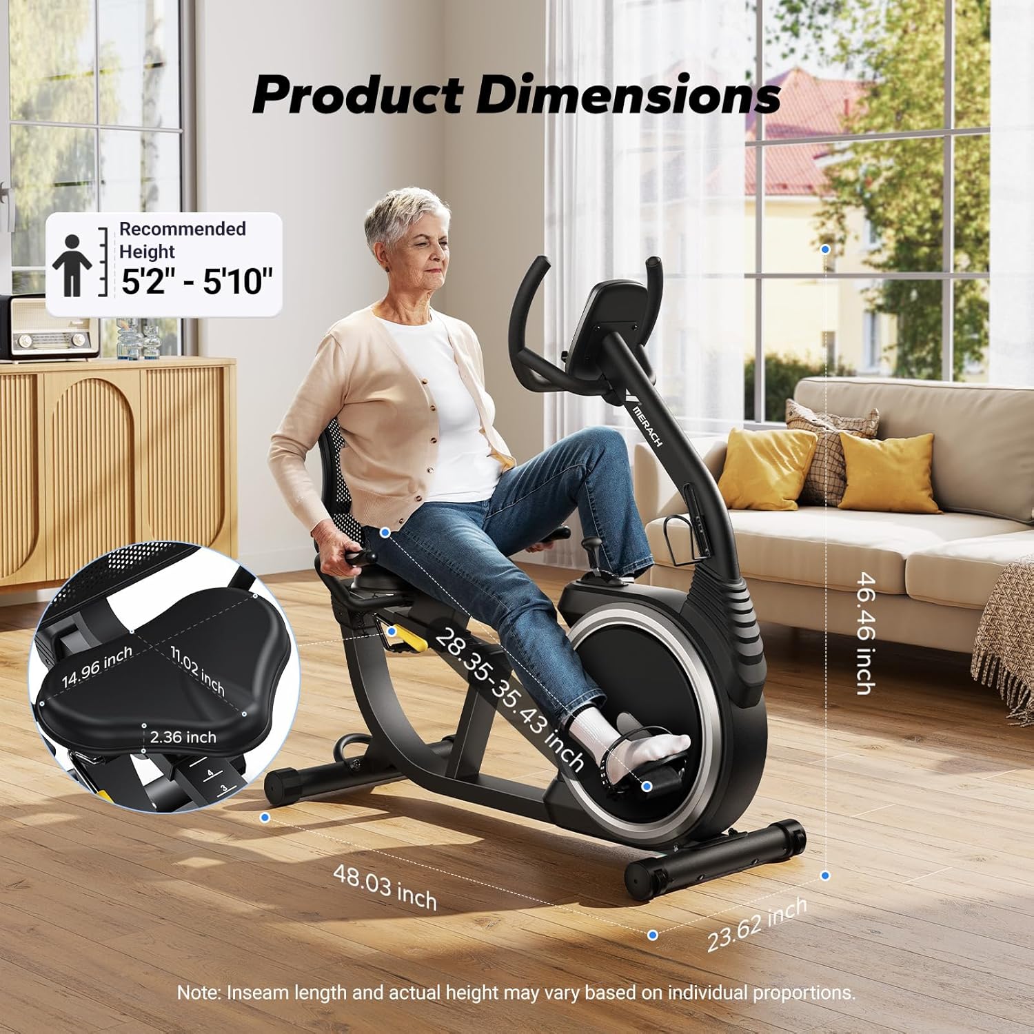 MERACH Recumbent Exercise Bike, High-end Recumbent Bike for Home, Light Commercial Recumbent Bikes for Seniors Adults, Magnetic Recumbent Stationary Bike with Smart Bluetooth and Exclusive App, LCD, Heart Rate Handle - Image 10