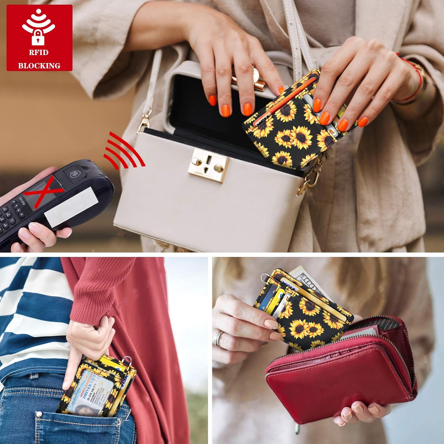 Slim Front Pocket Wallet RFID ID Card Holder Cute Small Wallet with Keychian for Women - Image 7