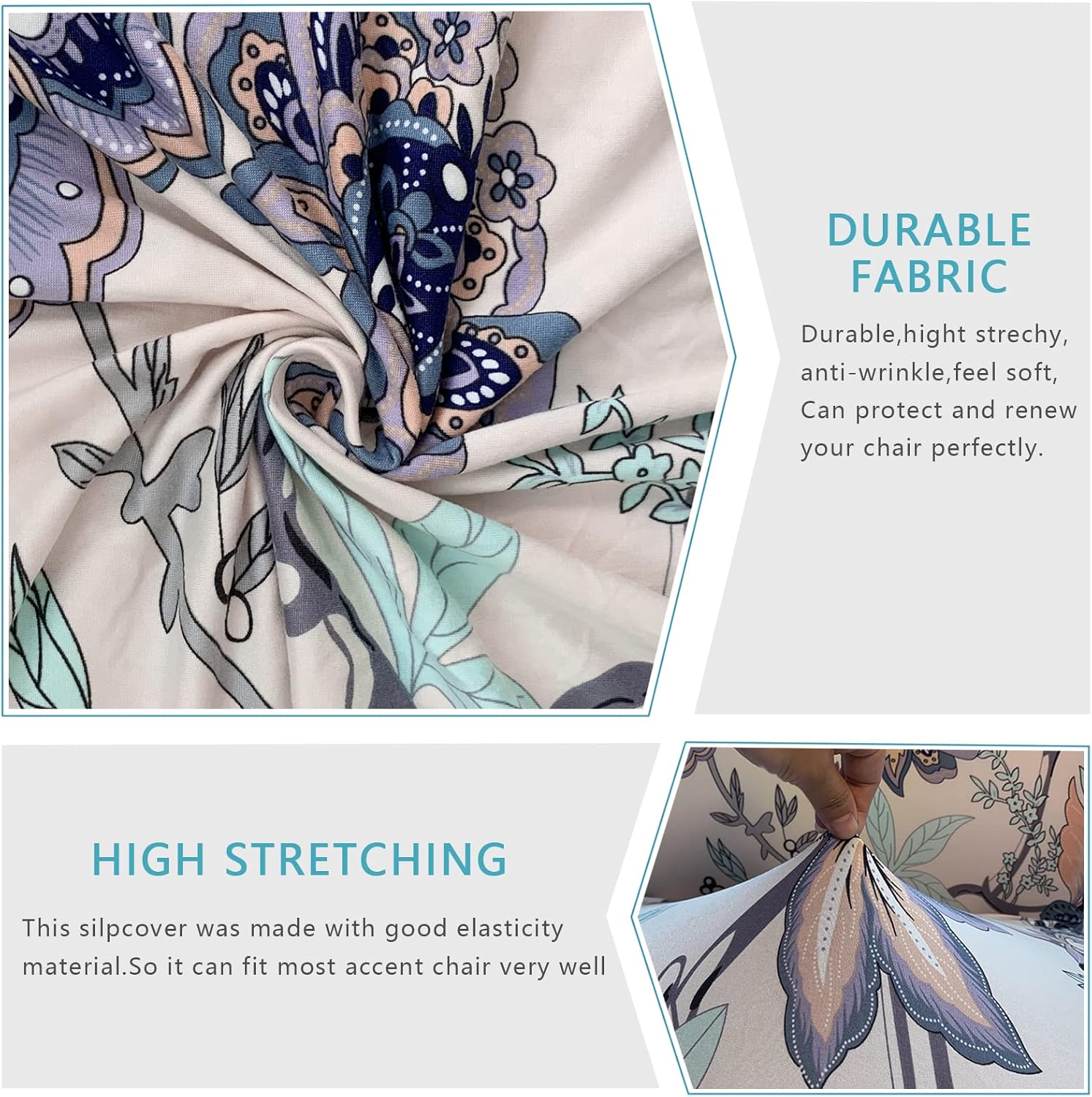 Armless Accent Slipper Chair Cover Slipcover,Stretch Spandex Small Checks,Non-Slip Sofa Couch Cover Furniture Protector (Beige Flower, 1) - Image 3