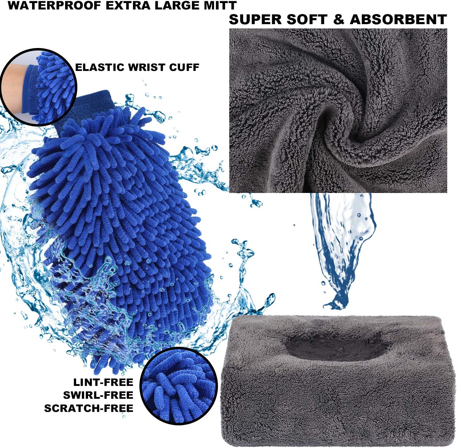 AUTODECO 22Pcs Car Wash Cleaning Tools Kit Car Detailing Set with Blue Canvas Bag Collapsible Bucket Wash Mitt Sponge Towels Tire Brush Window Scraper Duster Complete Interior Car Care Kit - Image 4