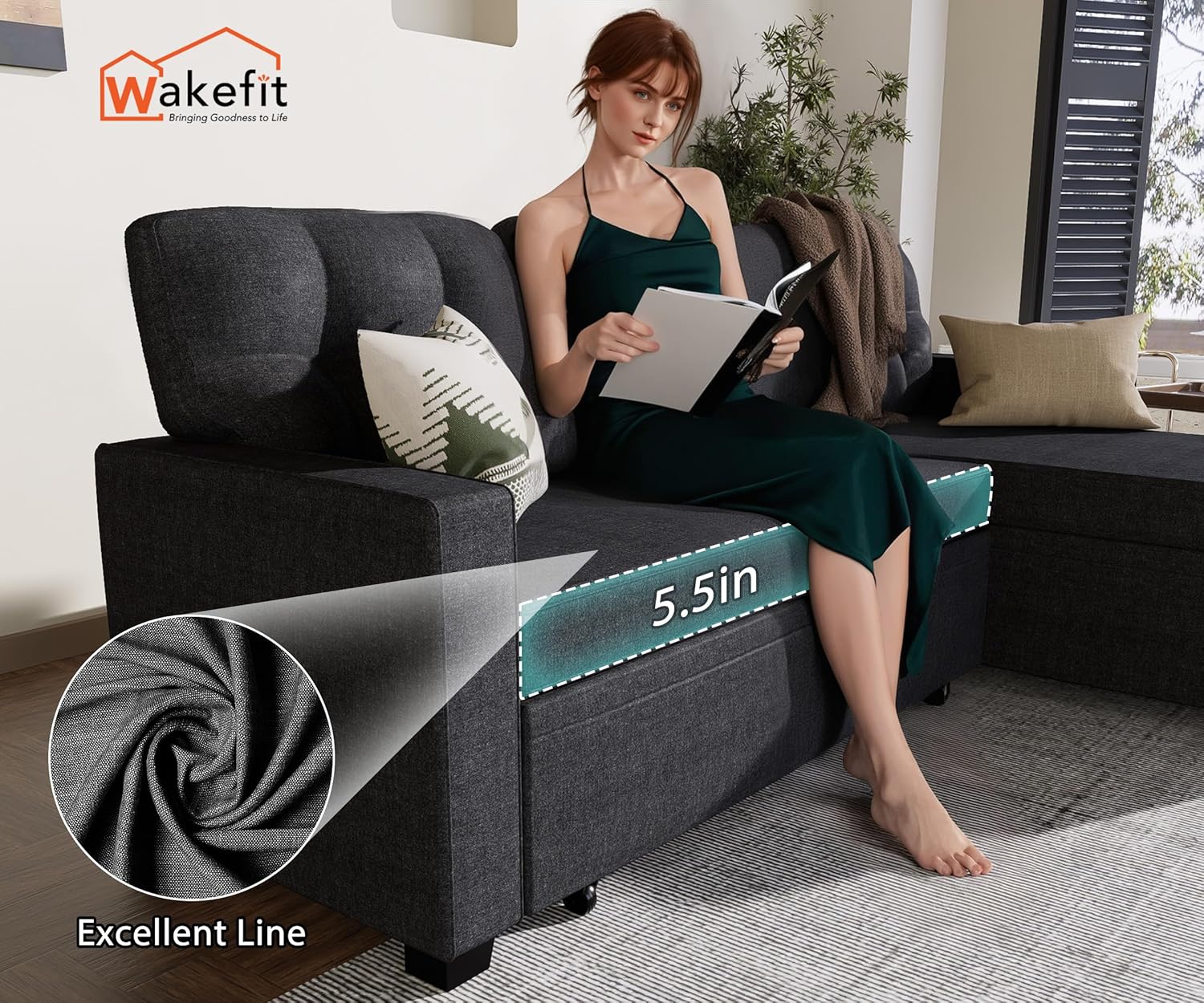 Reversible Sectional Sofa Couch, Sleeper Sofa Bed with Storage Chaise Pull Out Couch for Living Room | Hidden Stroge | Pull Out Bed | Removable Backrest | Linen Fabric, DeepGrey - Image 5