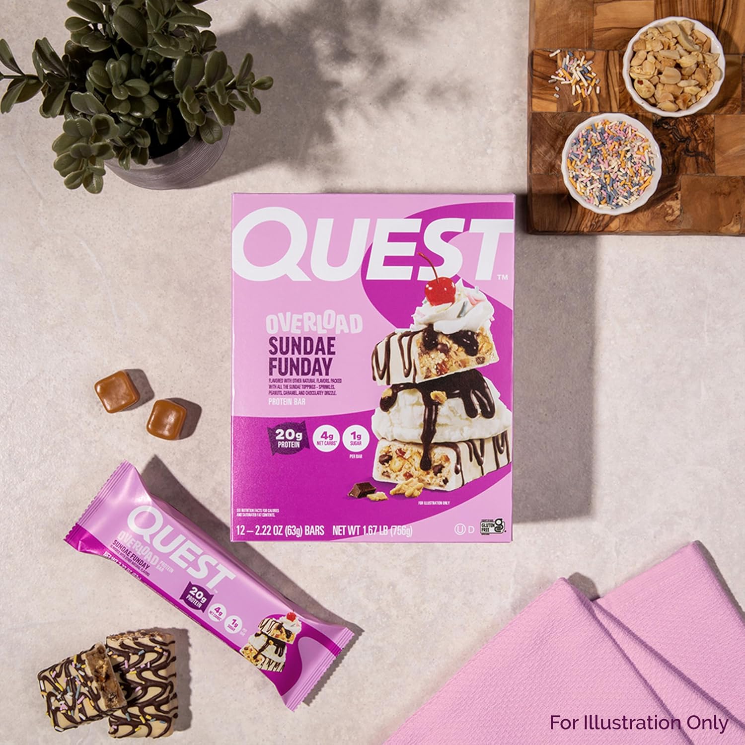 Quest Nutrition Overload Protein Bars, Sundae Funday, 20g Protein, 1g Sugar, 4g Net Carbs, Gluten Free, 12 Count - Image 6