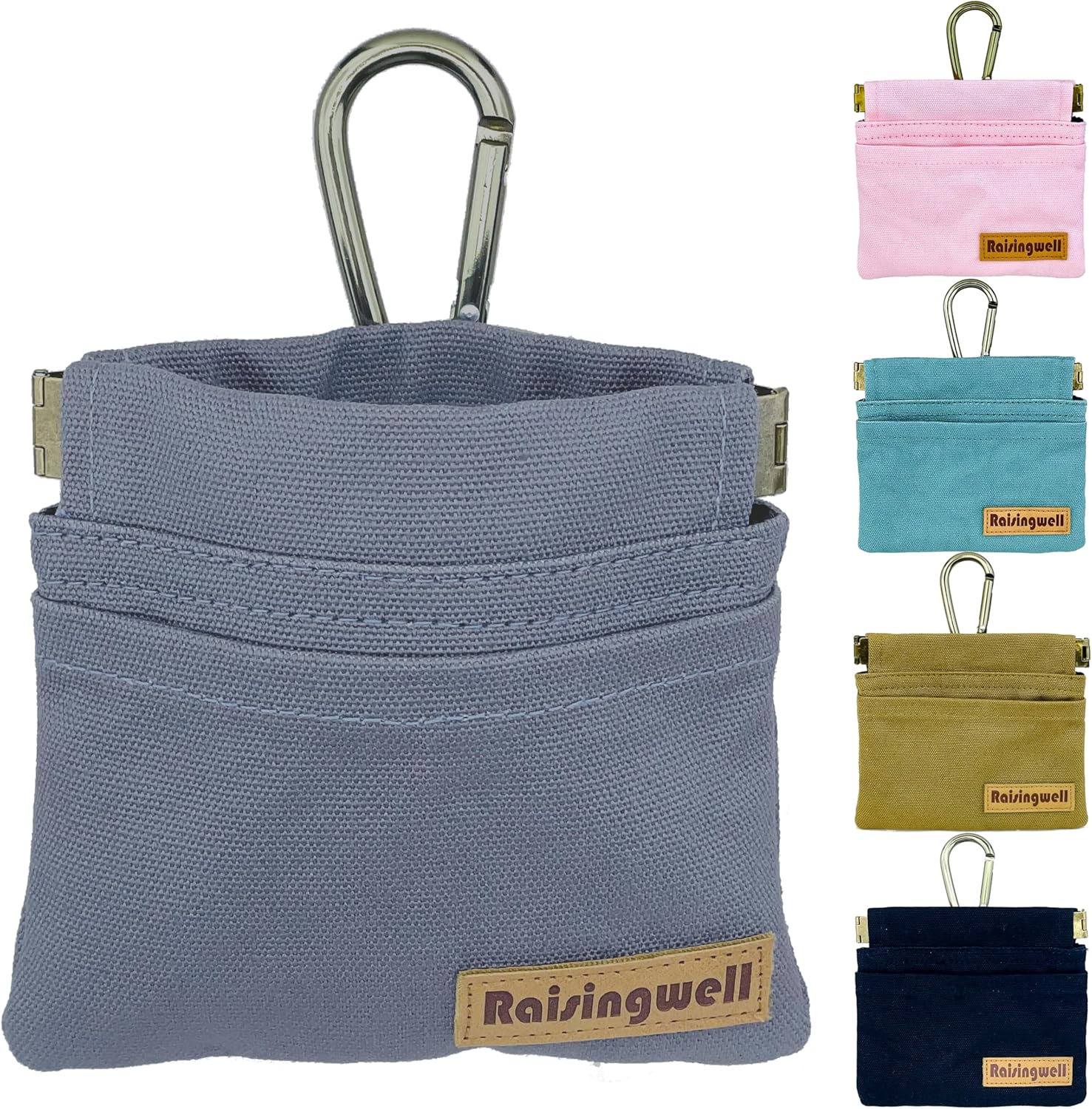 Dog Treat Pouch, Small Cotton Pocket Sized Training Holder, Hand Free Walking Fanny Bag with Carabiner, Self-Closing Pet Feed Snack Reward, Behavior Aids for Puppy Travel or Outdoor (Grey) - Image 2