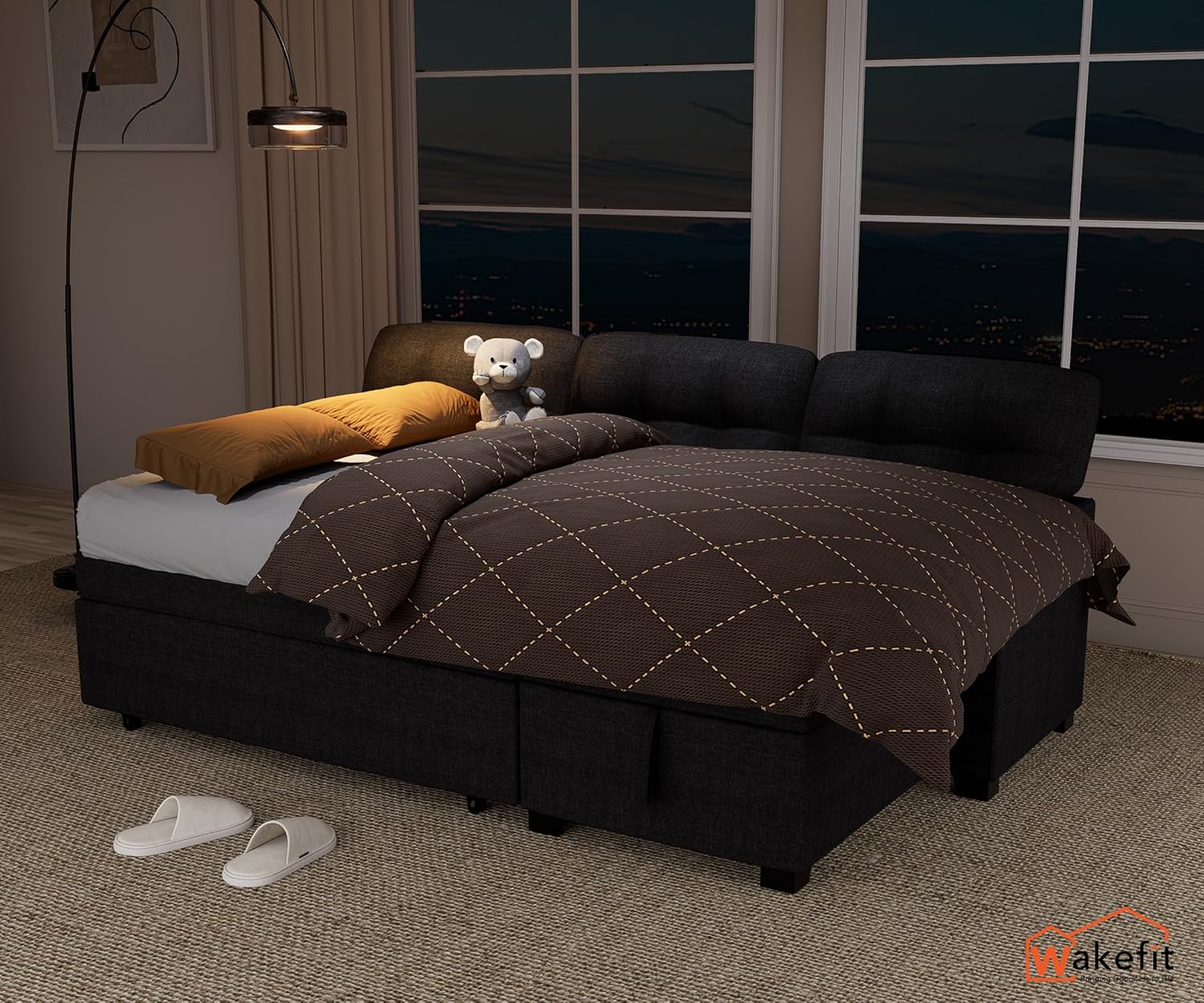 Reversible Sectional Sofa Couch, Sleeper Sofa Bed with Storage Chaise Pull Out Couch for Living Room | Hidden Stroge | Pull Out Bed | Removable Backrest | Linen Fabric, DeepGrey - Image 4