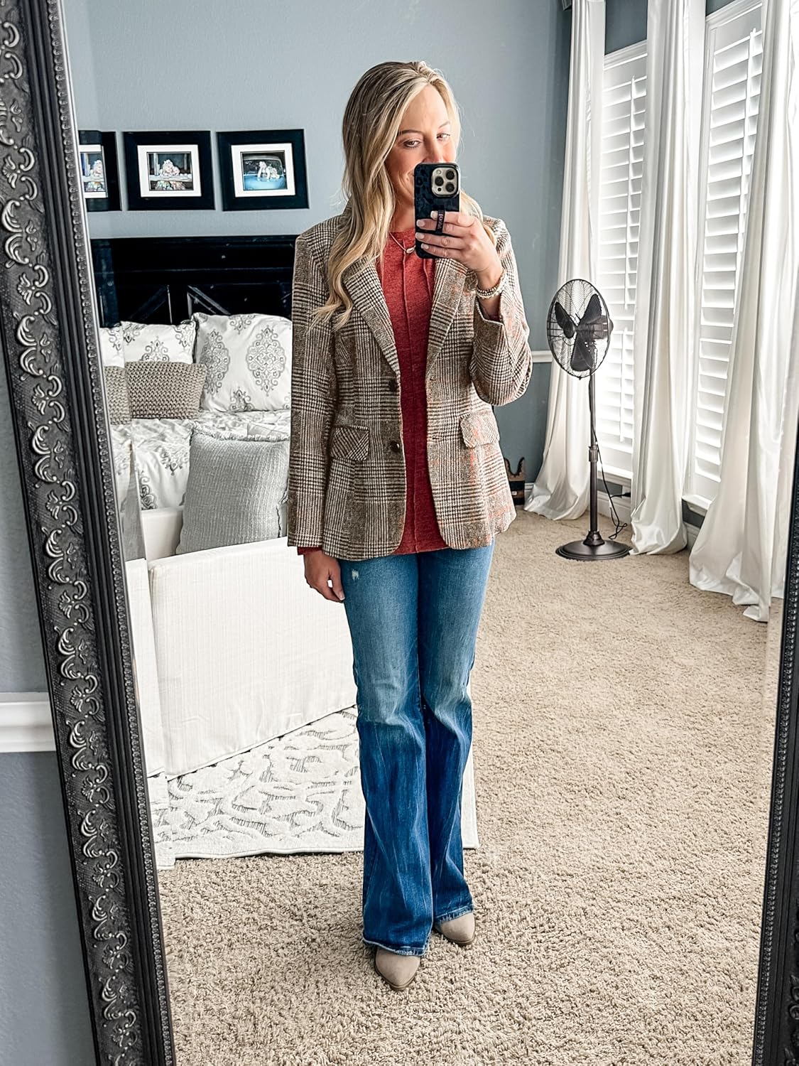 ELLEVEN Women's Lapel Collar Plaid 2 Button Boyfriend Blazer Suit Houndstooth Work Office Blazer Jacket - Image 5