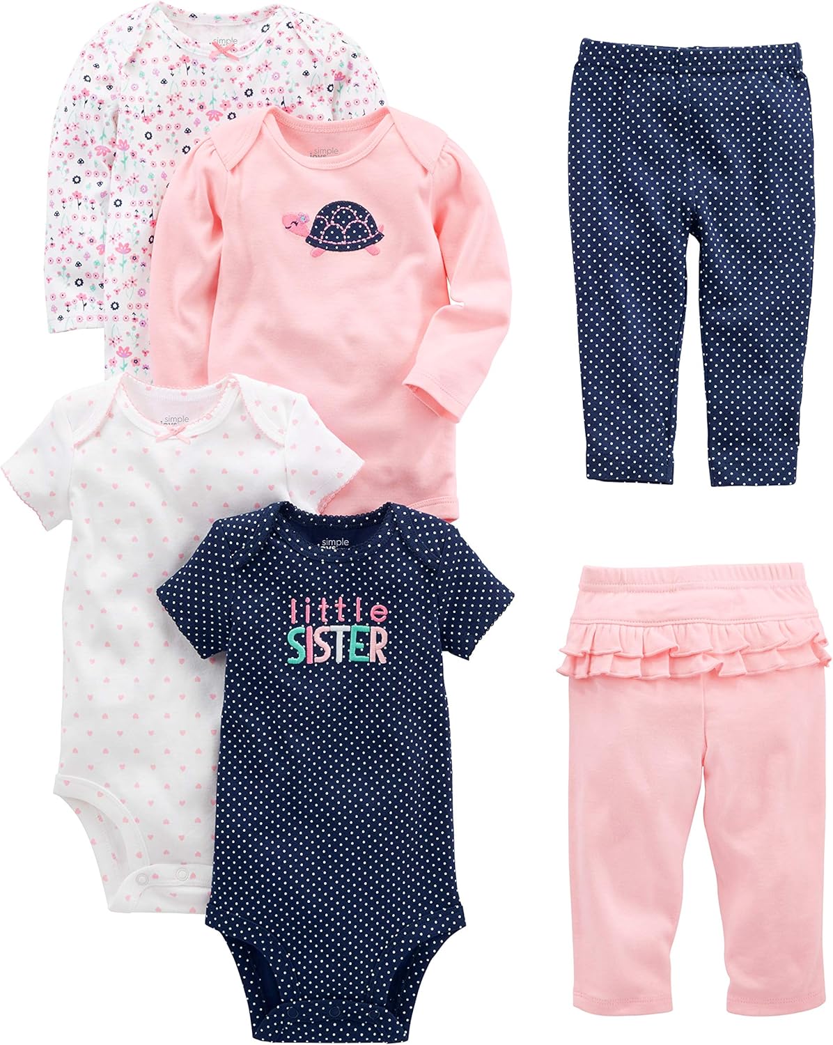 Simple Joys by Carter's baby-girls 6-piece Bodysuits (Short and Long Sleeve) and Pants Set - Image 2