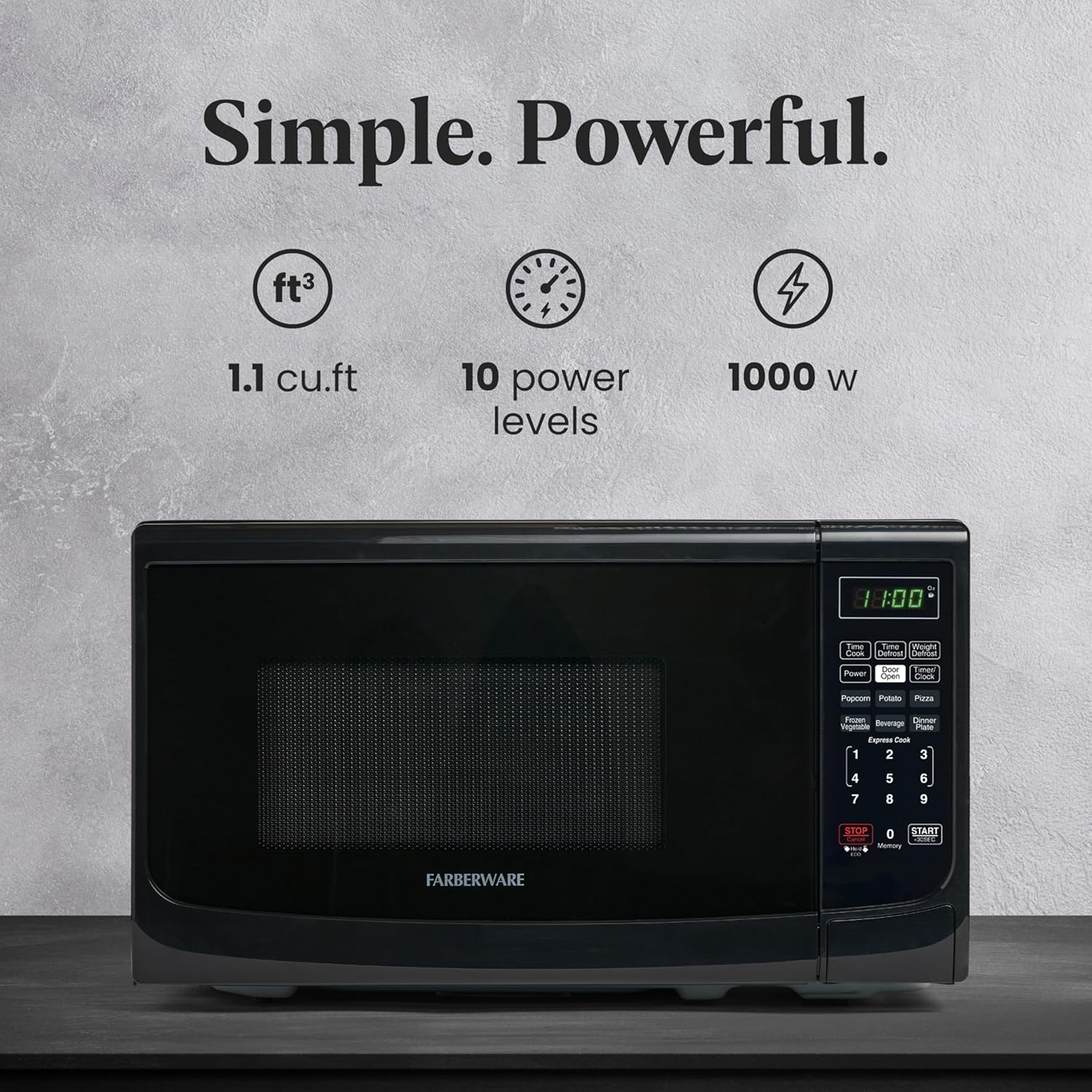 Farberware Countertop Microwave 700 Watts, 0.7 Cu. Ft. - Microwave Oven With LED Lighting and Child Lock - Perfect for Apartments and Dorms - Easy Clean Grey Interior, Retro Black - Image 3