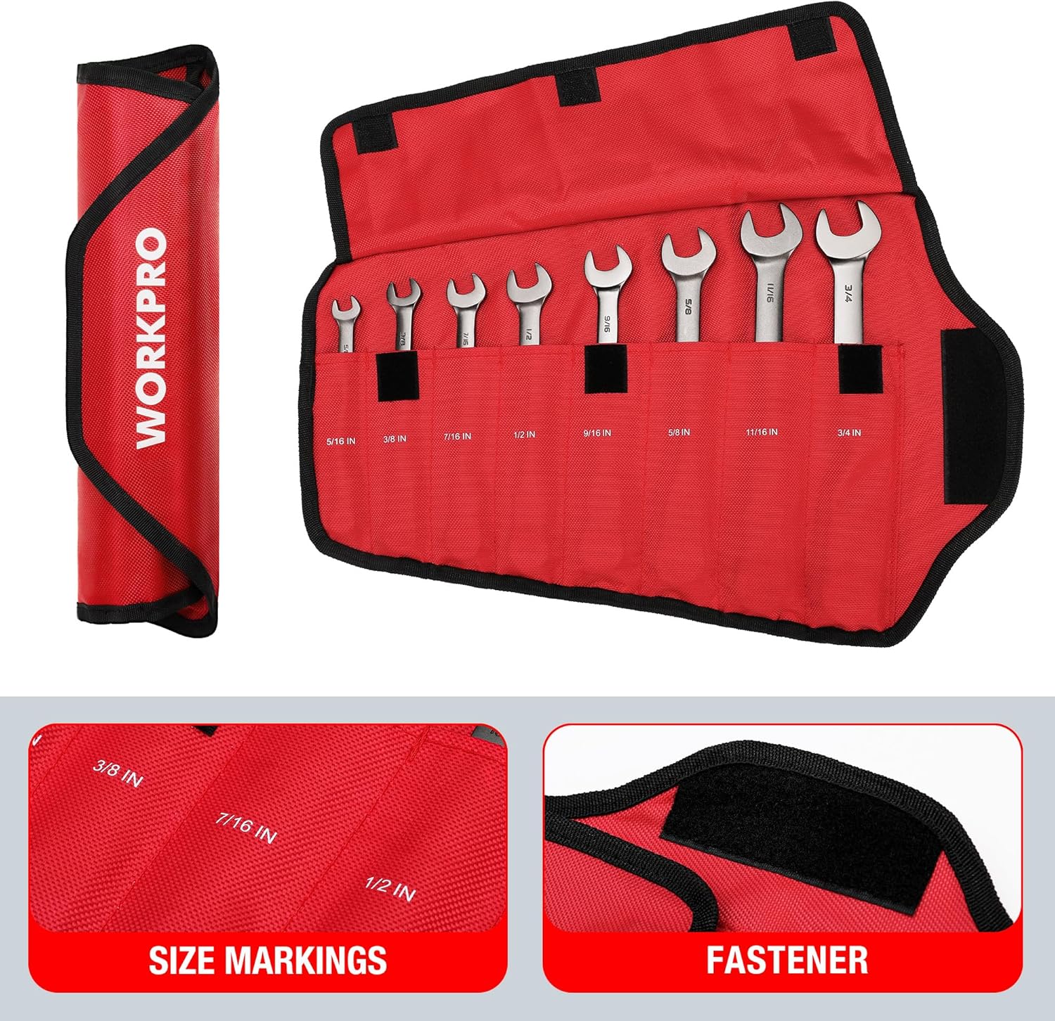 WORKPRO 8-piece Flex-Head Ratcheting Combination Wrench Set, SAE 5/16-3/4 in, 72-Teeth, CR-V Constructed, Nickel Plating with Organizer Bag - Image 8