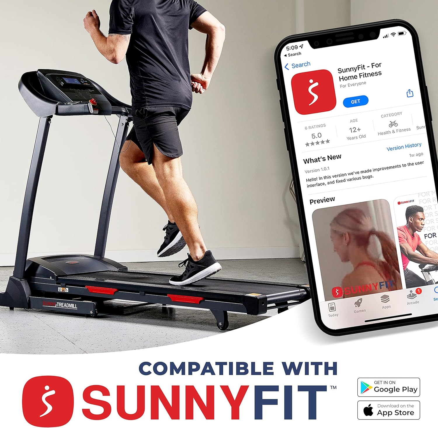 Sunny Health & Fitness Premium Folding Treadmill for Home with Adjustable Incline, Shock Absorption, Digital Monitor, Pulse Sensors, Speed Buttons, Optional Free SunnyFit App Bluetooth Connection - Image 4