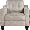 3 Pieses Mid-Century Modern Sofa Sets Linen Fabric Tufted Back Sofa&Couch Include 3 Seaters Couch, Loveseat and Armchair with Rivets Rivets for Home Apartment Office Living Room Furniture Sets - Image 8