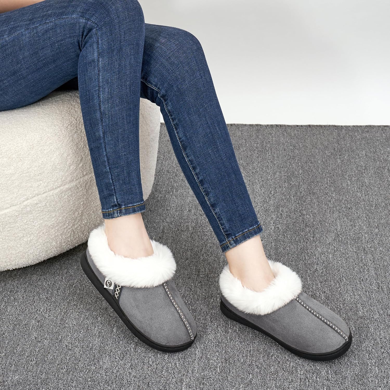 Ablanczoom Slippers for Women House Shoes: Comfy Memory Foam Slippers with Fuzzy Faux Fur Collar Non-skid Rubber Sole Indoor/Outdoor - Image 7