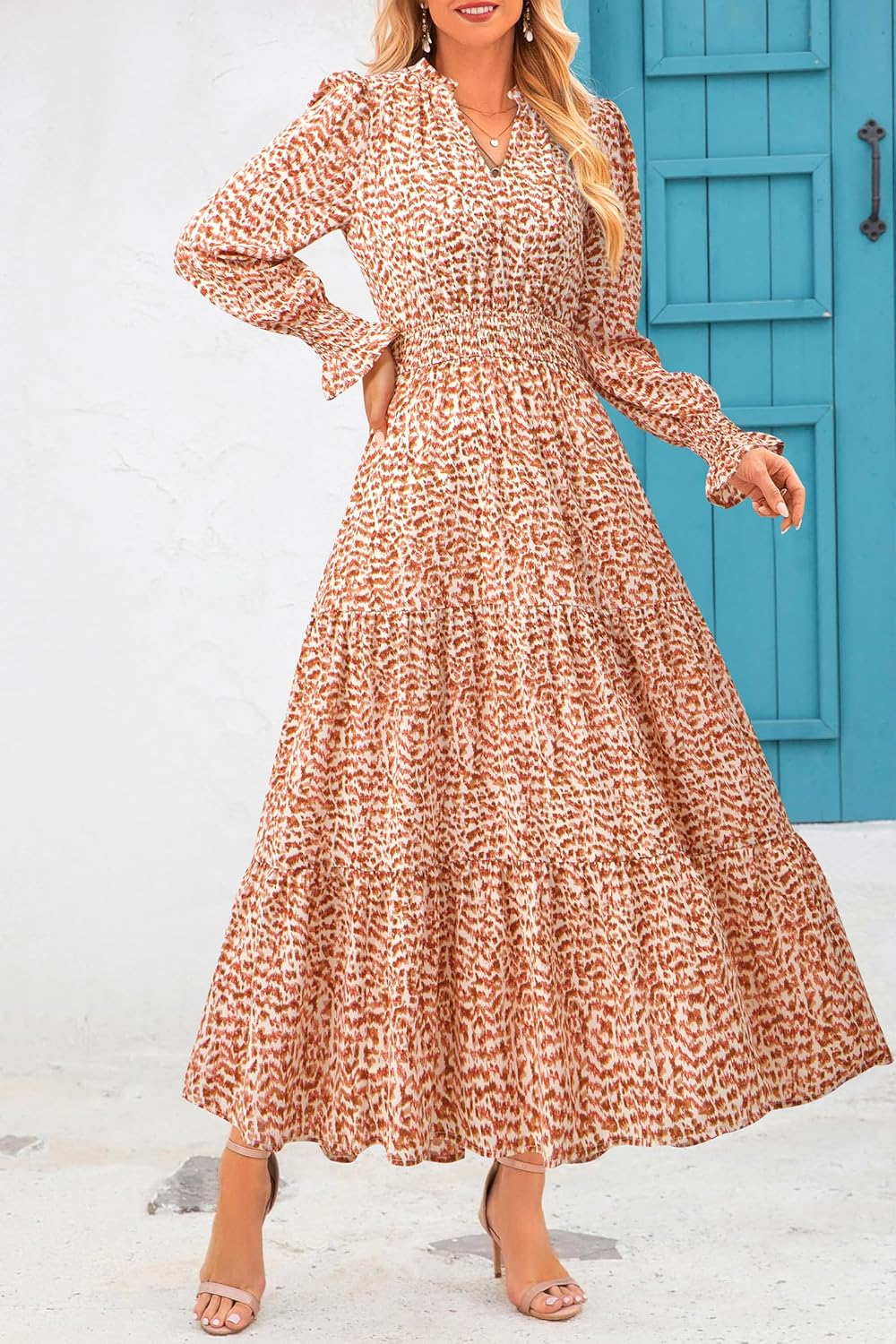 PRETTYGARDEN Women's Floral Maxi Dress 2025 Spring Long Sleeve V Neck Casual A Line Long Flowy Boho Party Dresses - Image 5