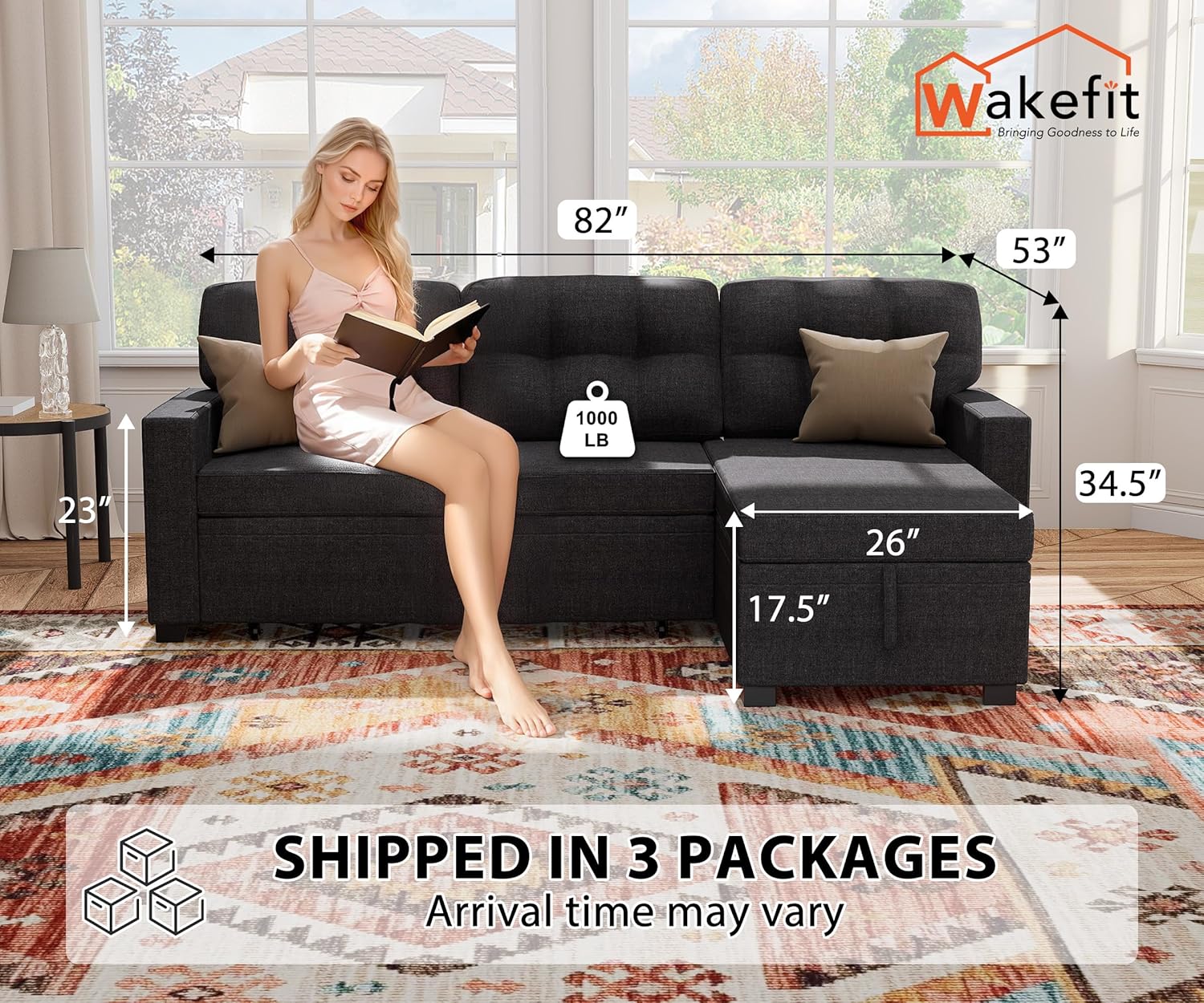 Reversible Sectional Sofa Couch, Sleeper Sofa Bed with Storage Chaise Pull Out Couch for Living Room | Hidden Stroge | Pull Out Bed | Removable Backrest | Linen Fabric, DeepGrey - Image 3