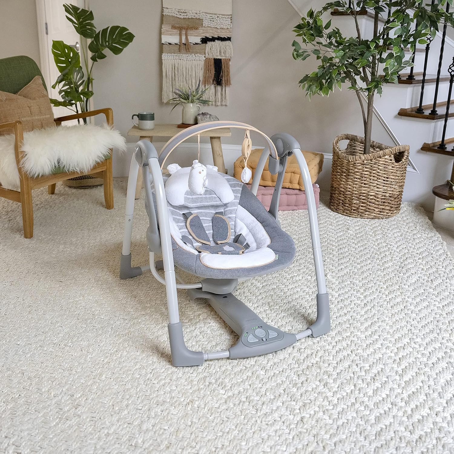 Ingenuity Swing 'n Go Deluxe 5-Speed Baby Swing with Cushioned Harness - Foldable, Portable, 2 Plush Toys & Sounds, 0-9 Months 6-20 lbs (Bella Teddy) - Image 15